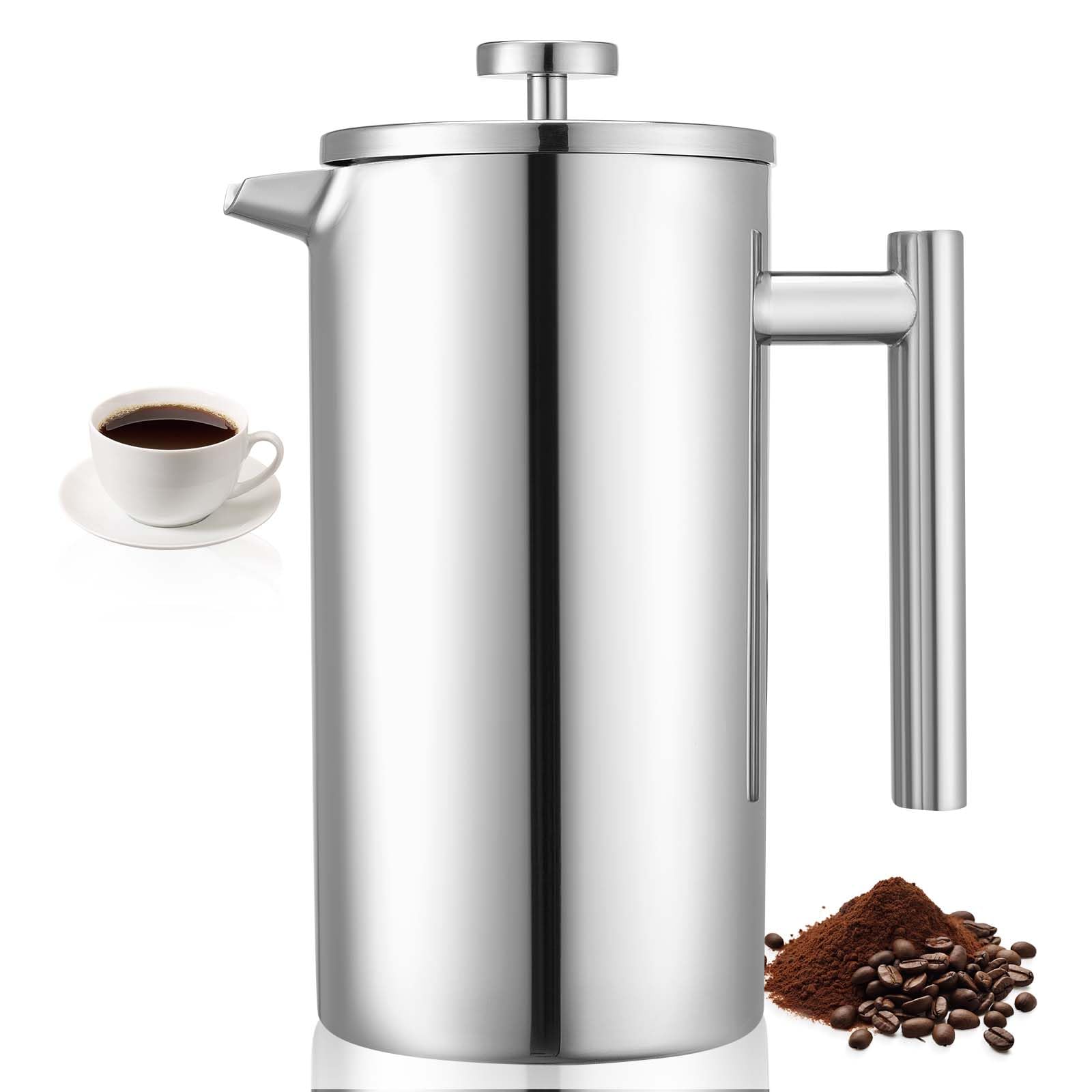 VEVOR French Press Coffee Maker, 51 Ounce 1.5 Liter Stainless Steel Coffee Press Tea Maker with Filter, Large Double Wall Insula