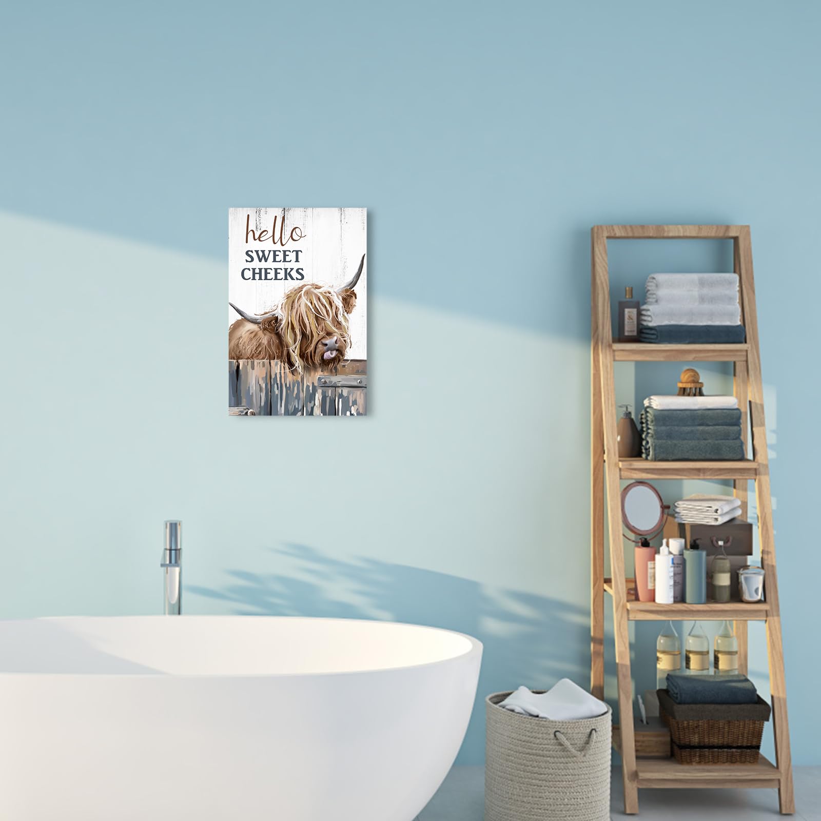 Highland Cow Pictures Wall Decor:Hello Sweet Cheeks Bathroom Decor Cow Paintings Canvas Prints Poster Rustic Farmhouse Highland