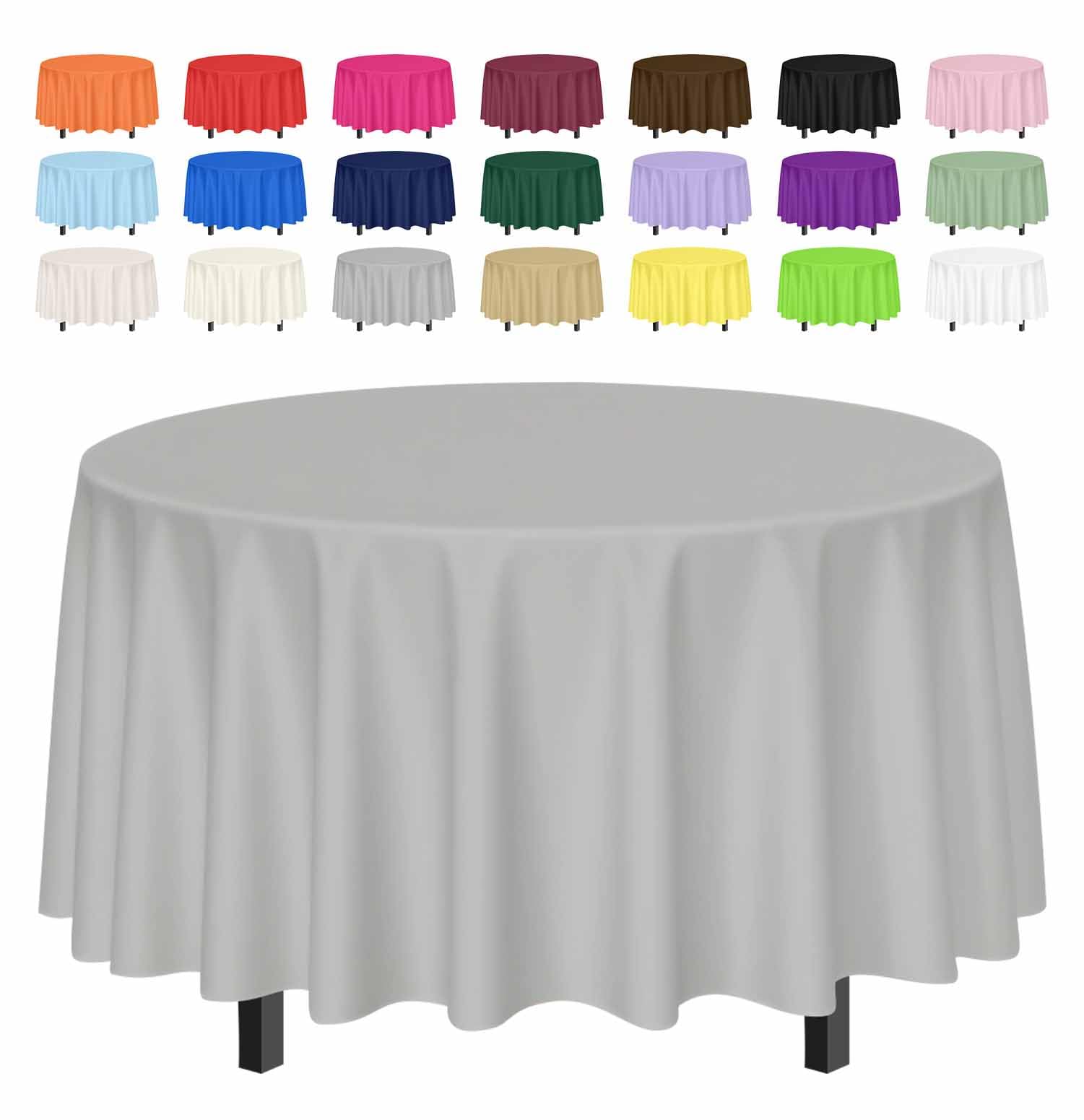 SietDESEO 2 Pack Silver Tablecloth Round 84 x 84 Plastic Table Cover Waterproof Silver Table Cloth Disposable for Wedding Birthd