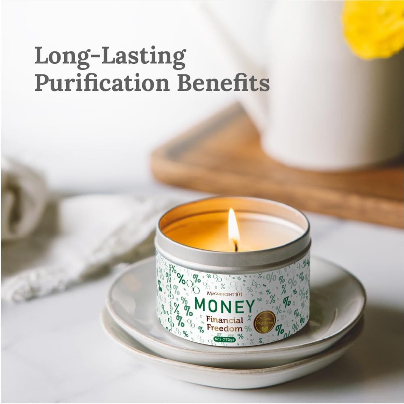MAGNIFICENT 101 Money Financial Freedom Aromatherapy Candle - Clove, Cinnamon, Citronella Scented Natural Soybean Wax Tin Candle