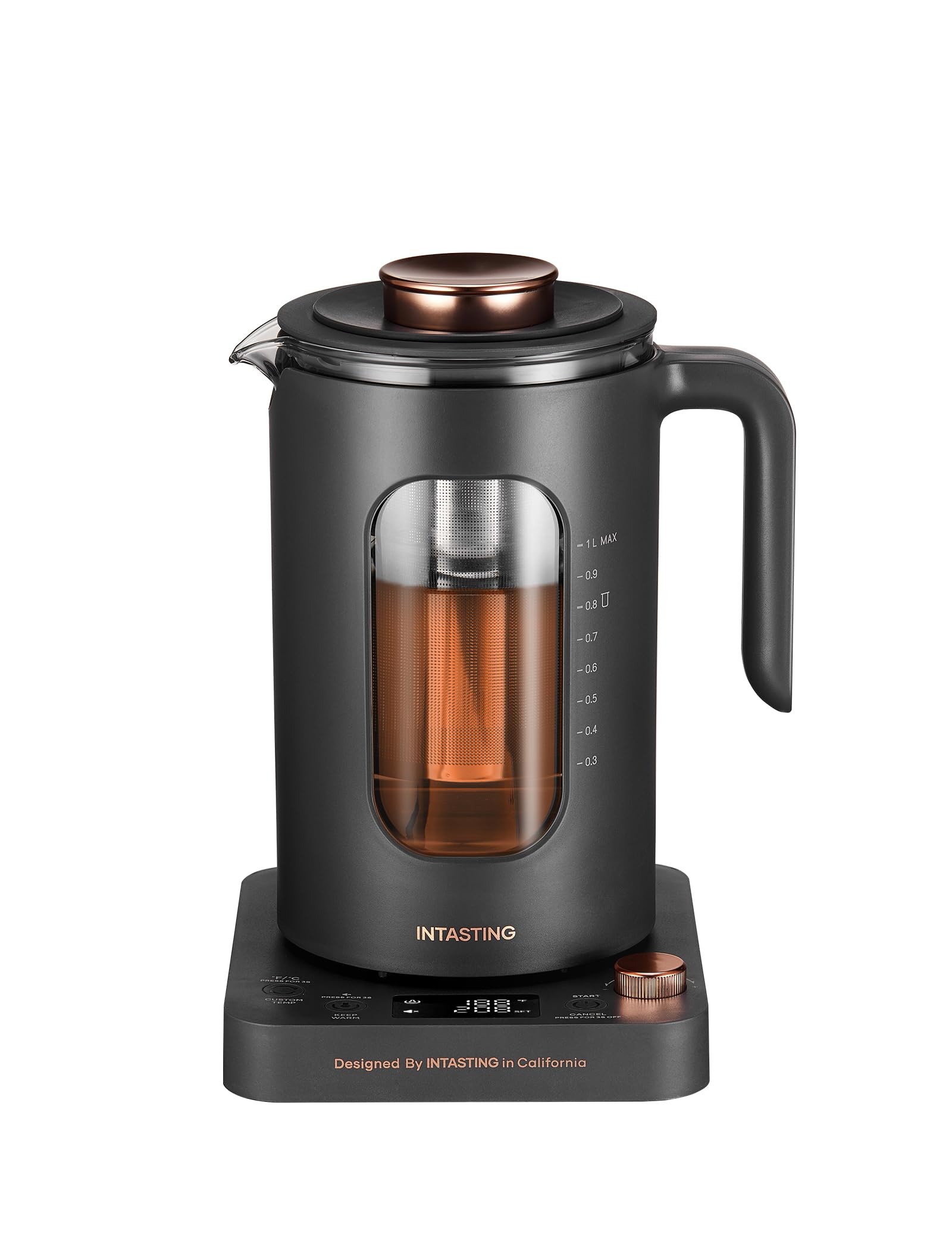 Electric Tea Kettle, Intasting Glass Electric Kettle With Tea Infuser And Precise Knob Temperature Control, 1200W Fast Heating,