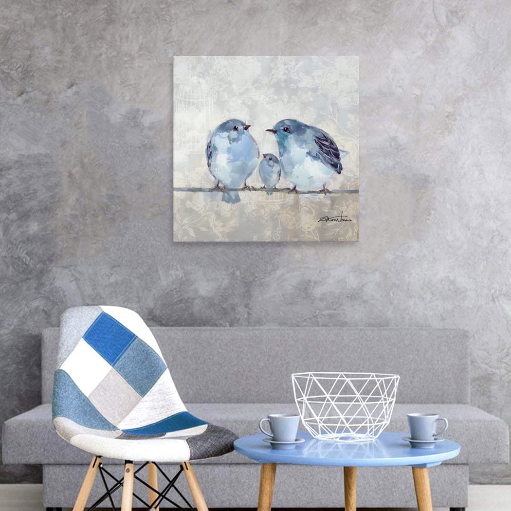Bathroom Bird Decor Wall Art, Blue And Gray Wall Pictures, Bluebird Artwork On Canvas For Kids Room 20X20