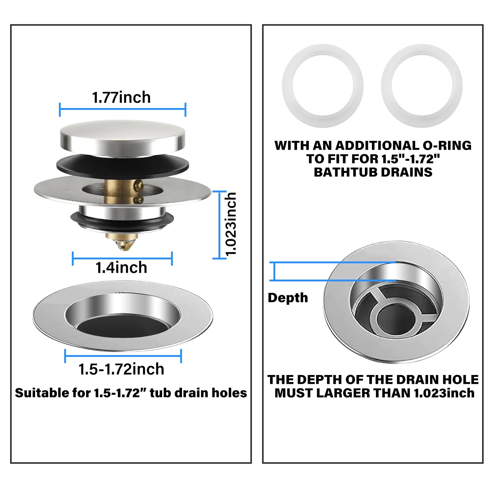Bathtub Drain Stopper, Uxoz Universal Tub Stopper For Replacing Tip Toe/Trip Lever/Lift&Turn Tub Drain, Bath Tub Drain Stoppers