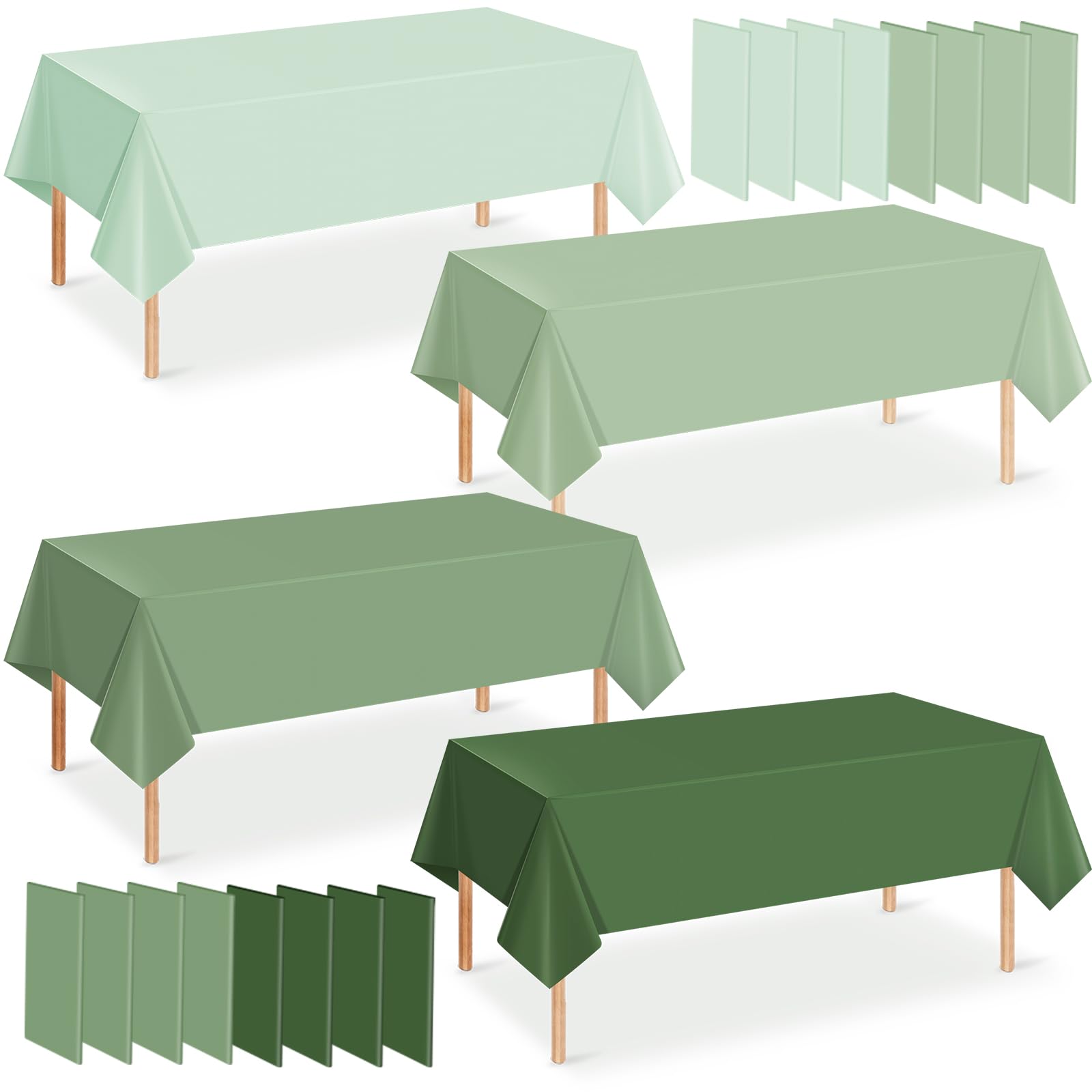 Hallswl 16Pcs 54  108 Inch Sage Green Tablecloth 4 Green Colors Disposable Plastic Rectangle Table Cover for Baby Shower Bridal 