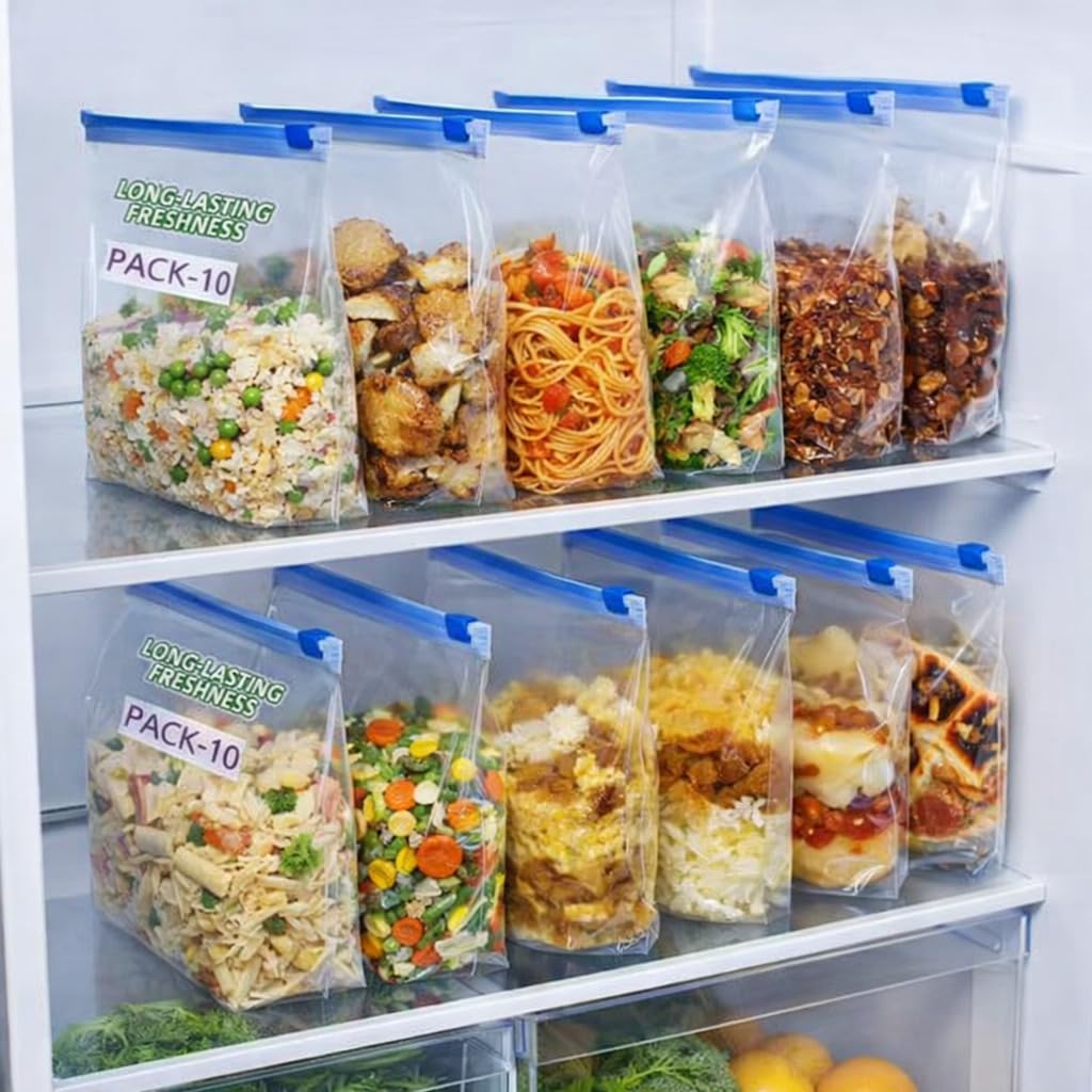 Deckline Reusable Zip Lock Storage Bags 9X10 Inch Pack Of 10  Airtight Transparent Plastic Food Storage Pouches For Fruits, Veg
