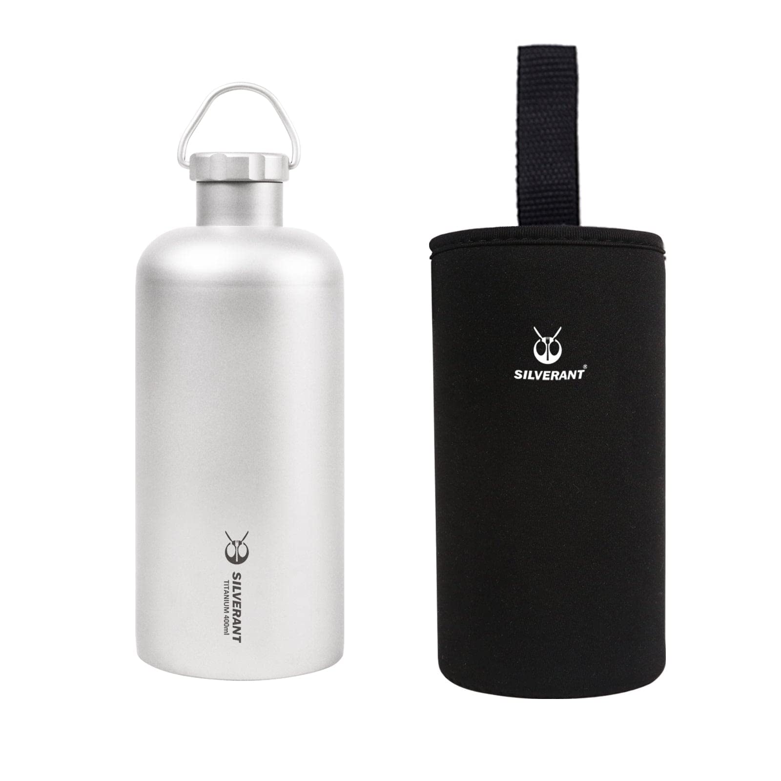 SILVERANT Titanium Ultralight 400Ml, 14 Fl Oz Leakproof Outdoor Camping Hiking Sports Water Bottle with Insulating Thermal Sleev