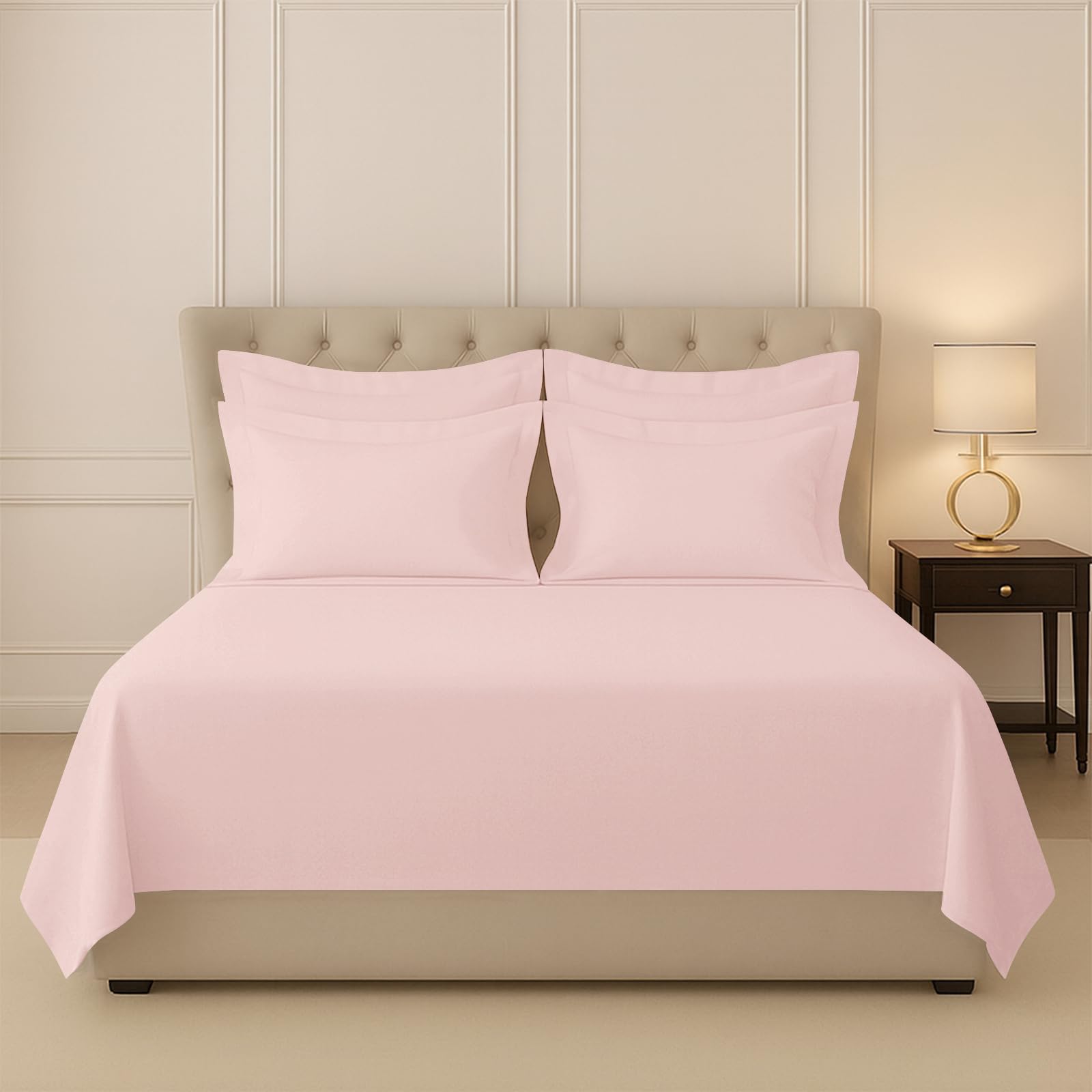 Pizuna 100% Cotton Bedsheet Super King Size Light Pink, 400 Thread Count Long Staple Combed Cotton Flat Bedsheets 108X108 Inches