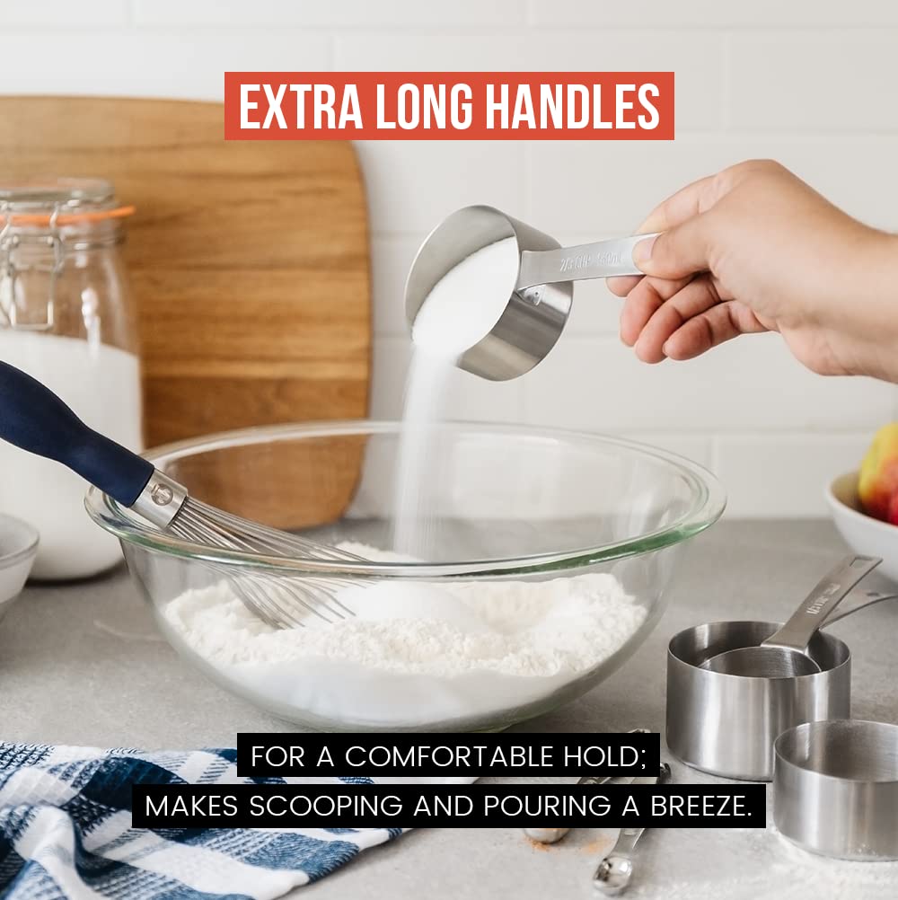 Chef Pomodoro Stainless Steel Measuring Cup Set, Nested And Stackable With 7 Pieces, Sturdy Extra-Long Handles With Lasered Mark