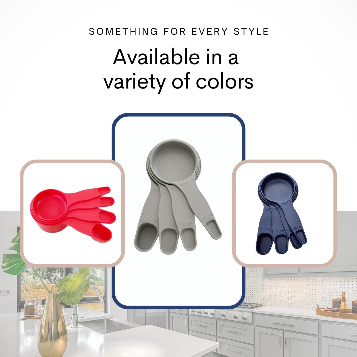 Storage Theory 2 In 1 Measuring Cup And Spoon Set 4 Pcs Grey - Nesting Measuring Cups - Food Grade Material - Dishwasher Safe