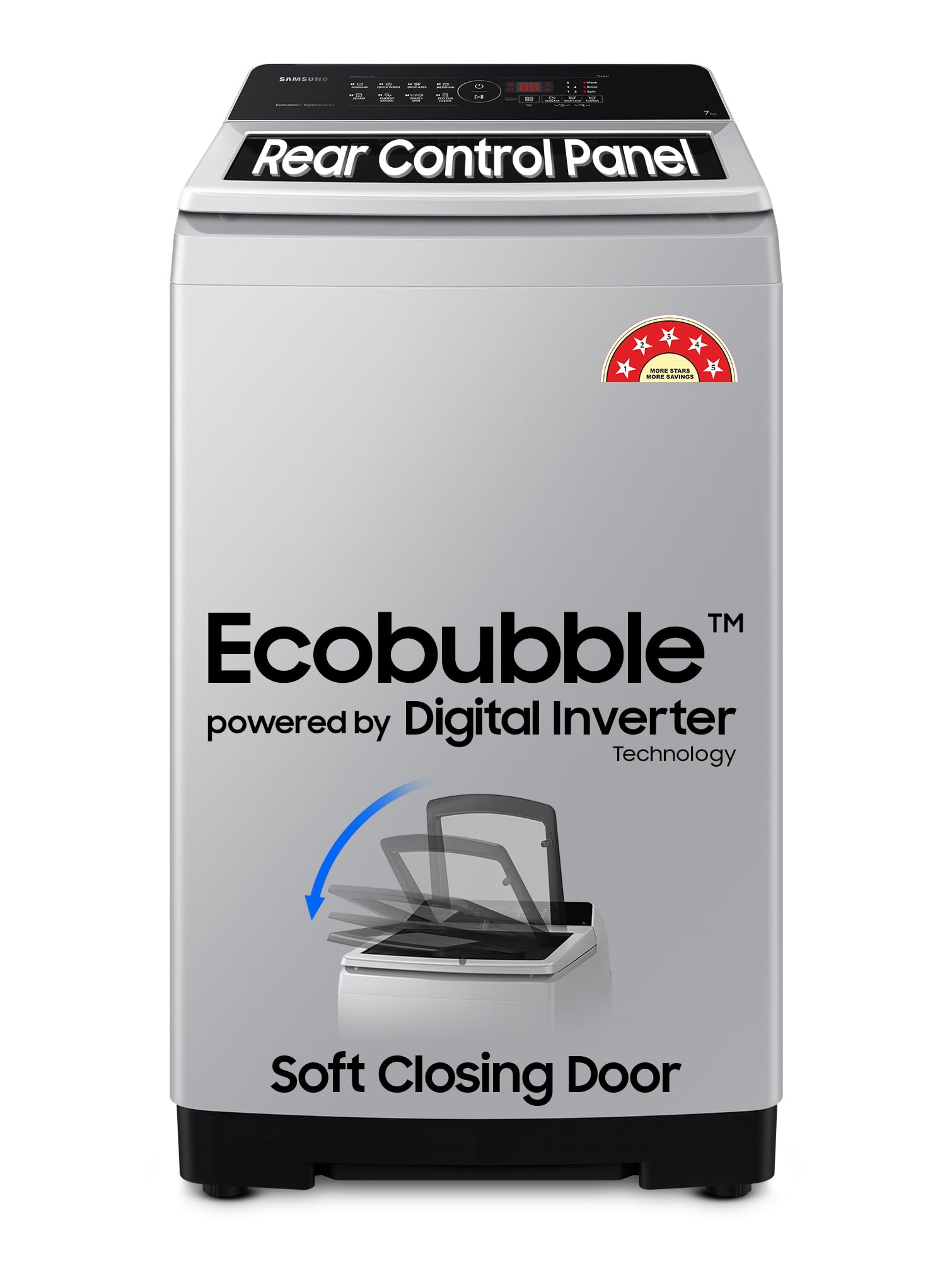 Samsung 7 Kg, 5 Star, Eco Bubble Technology, Digital Inverter Motor, Soft Closing Door, FullyAutomatic Top Load Washing Machine