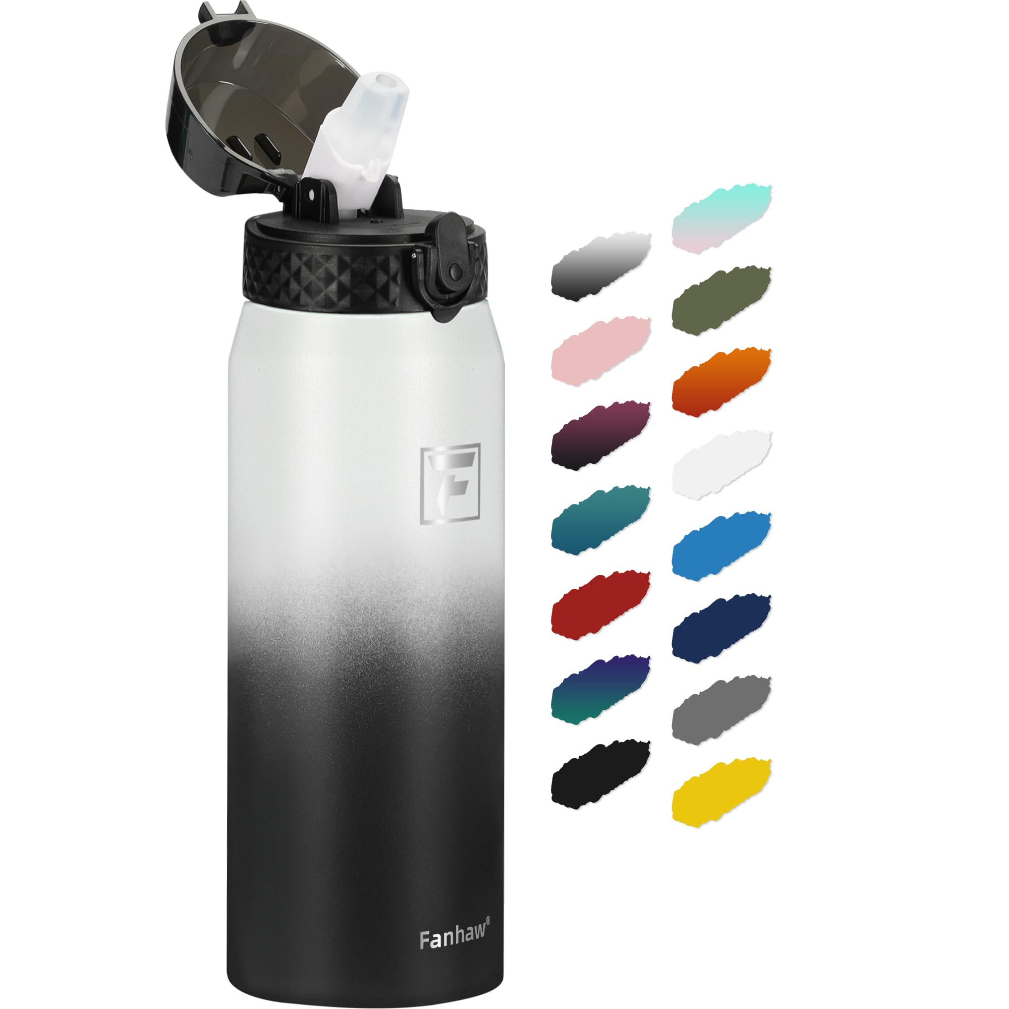Fanhaw 24 oz Insulated Stainless Steel Water Bottle with Straw Lid, Leakproof & Anti-Dust Sports Bottle for Kids, Women & Men (W