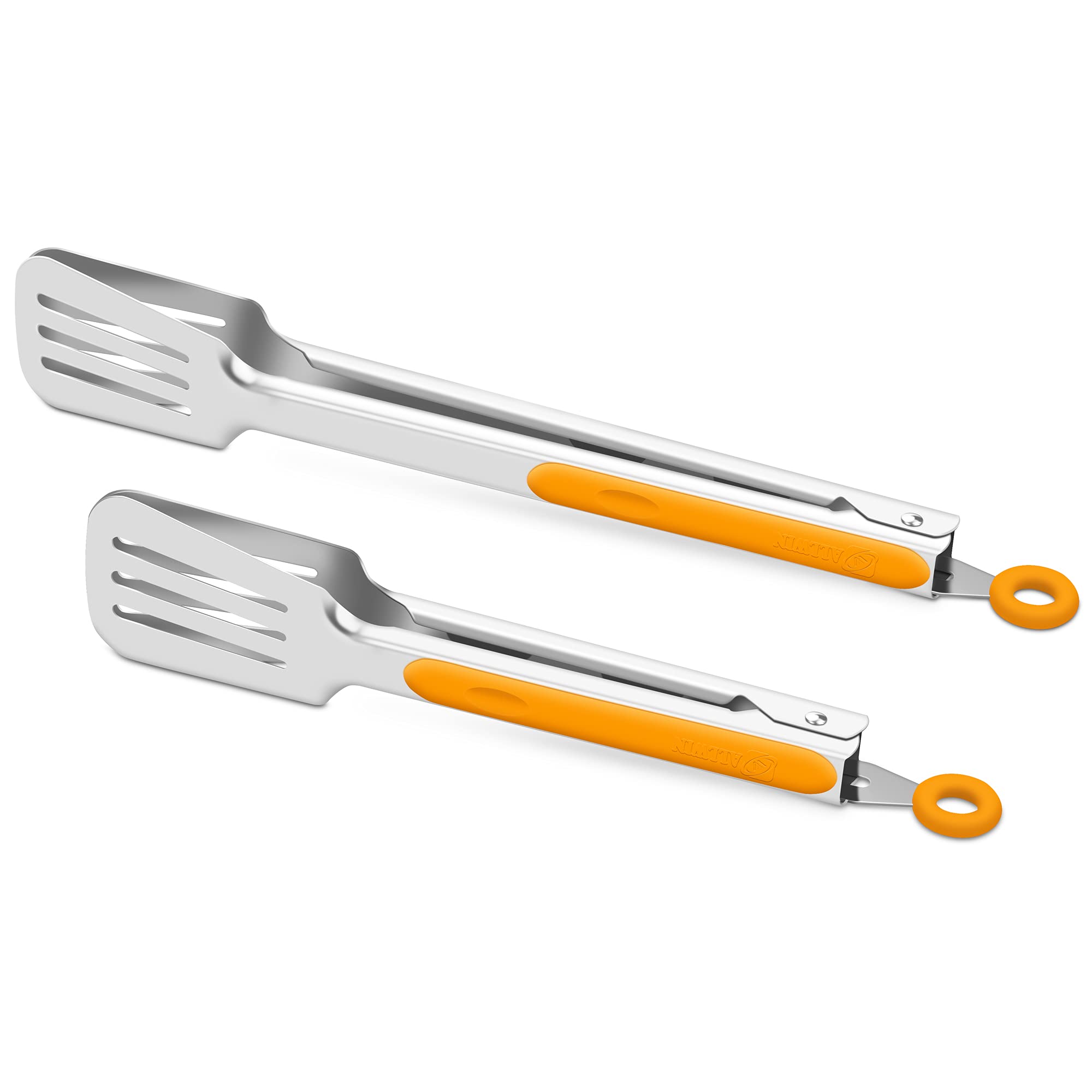 Premium 304 Stainless Steel Barbecue Turners, Heavy Duty Non-Stick Bbq Cooking Kitchen Tongs, 9'' And 12'' Orange