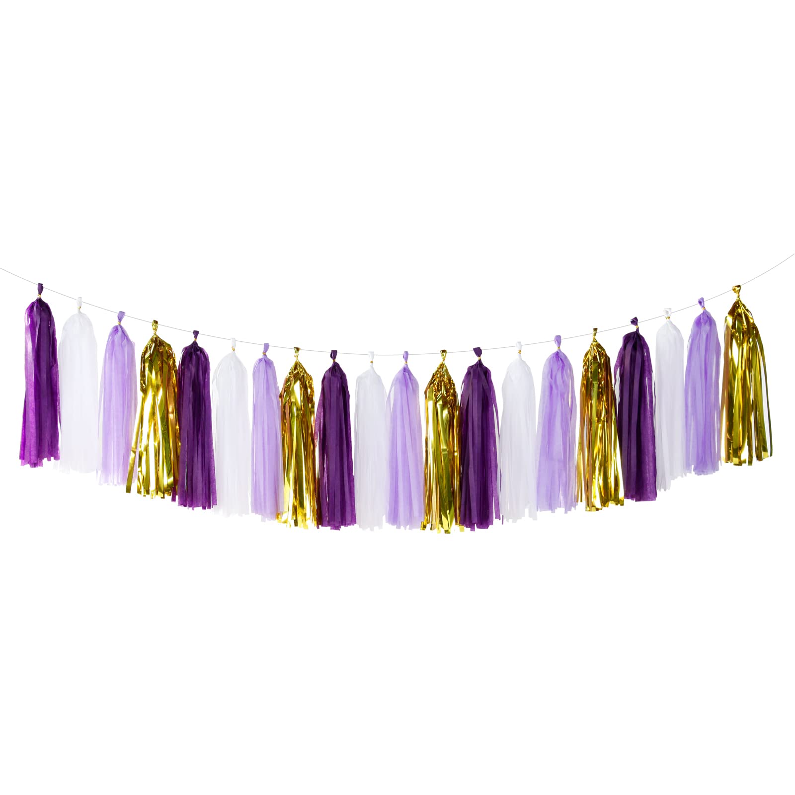 Purple-Gold Party Decoration Tassel Garland - 20pcs Lavender White Gold Birthday Party Supplies Tassels Banner Women Girls Weddi