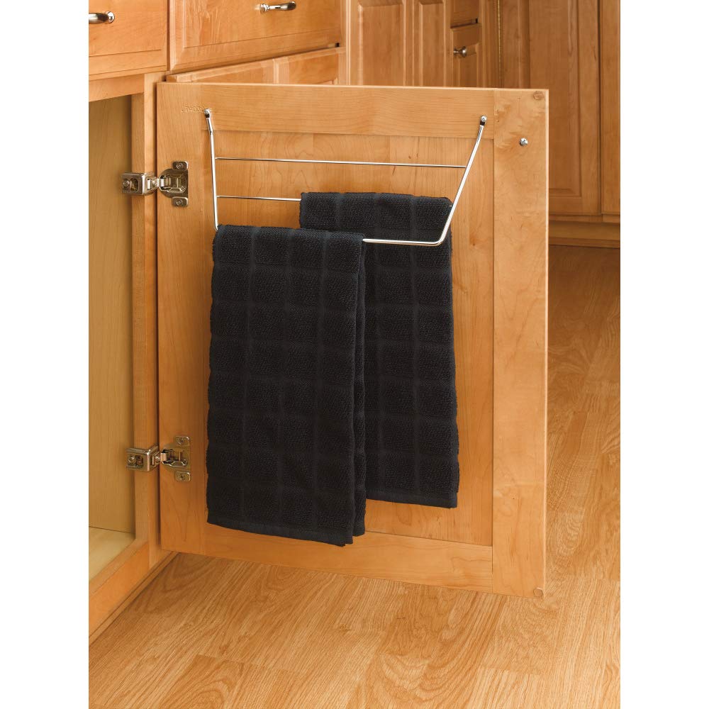 Rev-A-Shelf Under Sink Towel Holder For Kitchen And Bathroom Cabinets, Door Mount Wire Dish Rag Rack Hanger, Holds 3 Folded Wipe
