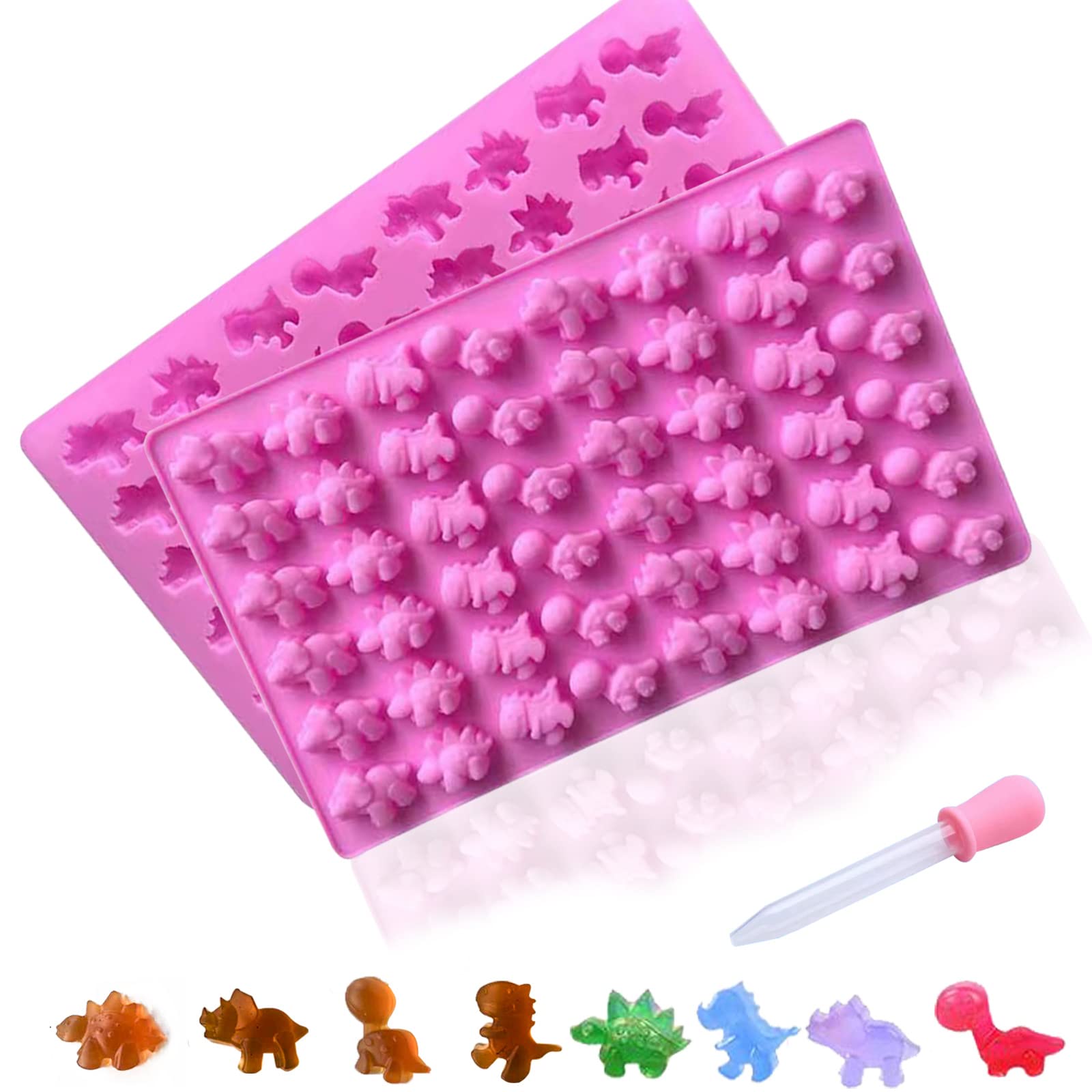 Hycsc Dinosaur Gummy Molds, Mini Silicone Candy Mold, 2 Pack Dino Chocolate Gummy Molds With Droppers, Great For Diy Non-Stick S