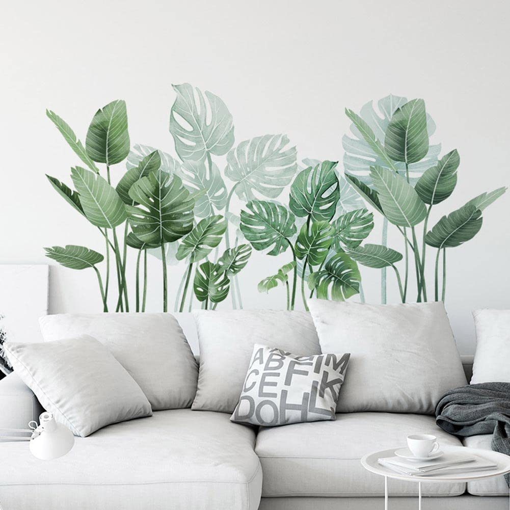 Boho Tropical Plants Wall Decals For Living Room, Natural Palm Tree Monstera Leaf Wall Stickers Peel And Stick Posters Art Mural