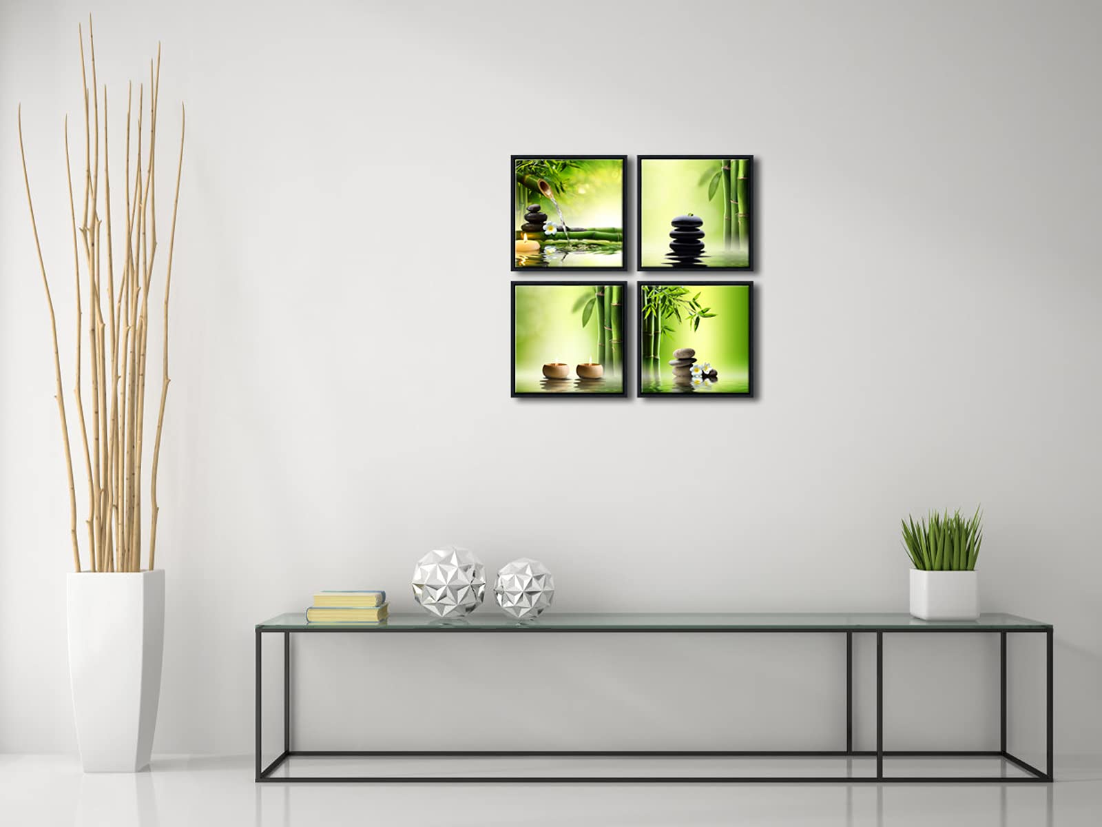 Pyradecor Modern 4 Panels Framed Contemporary Zen Giclee Canvas Prints Perfect Bamboo Green Pictures Paintings On Canvas Wall Ar