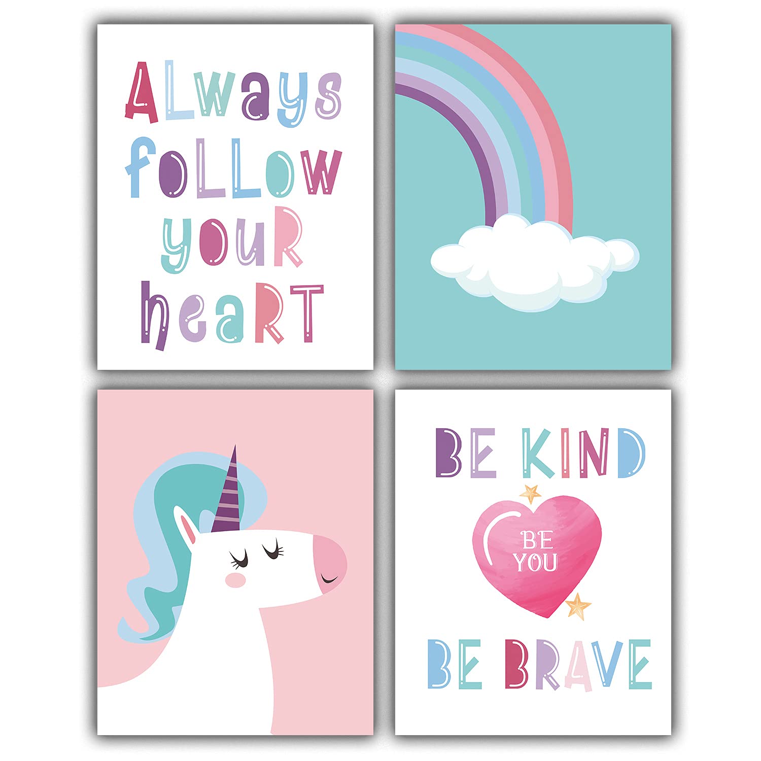 Rainbow Unicorn Theme Inspirational Words Art Print, Unicorn Art Poster For Nursery, Girls Kids Bedroom Wall Decor, Wall Decor F