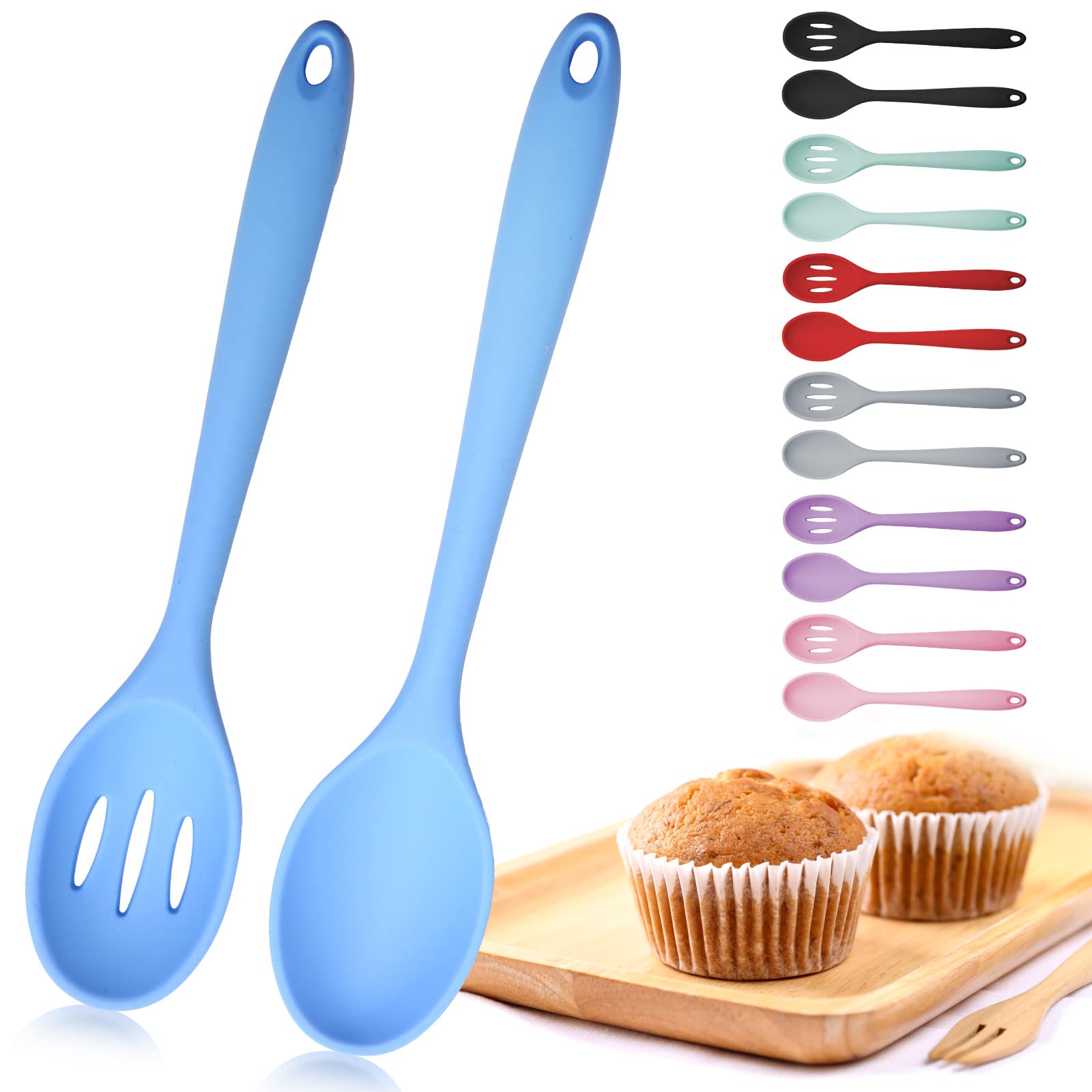 Mixing Spoons, Silicone Slotted Spoon, Silicone Spoons For Cooking, Serving Spoons For Mixing, Serving, Draining, Stirring, Dish