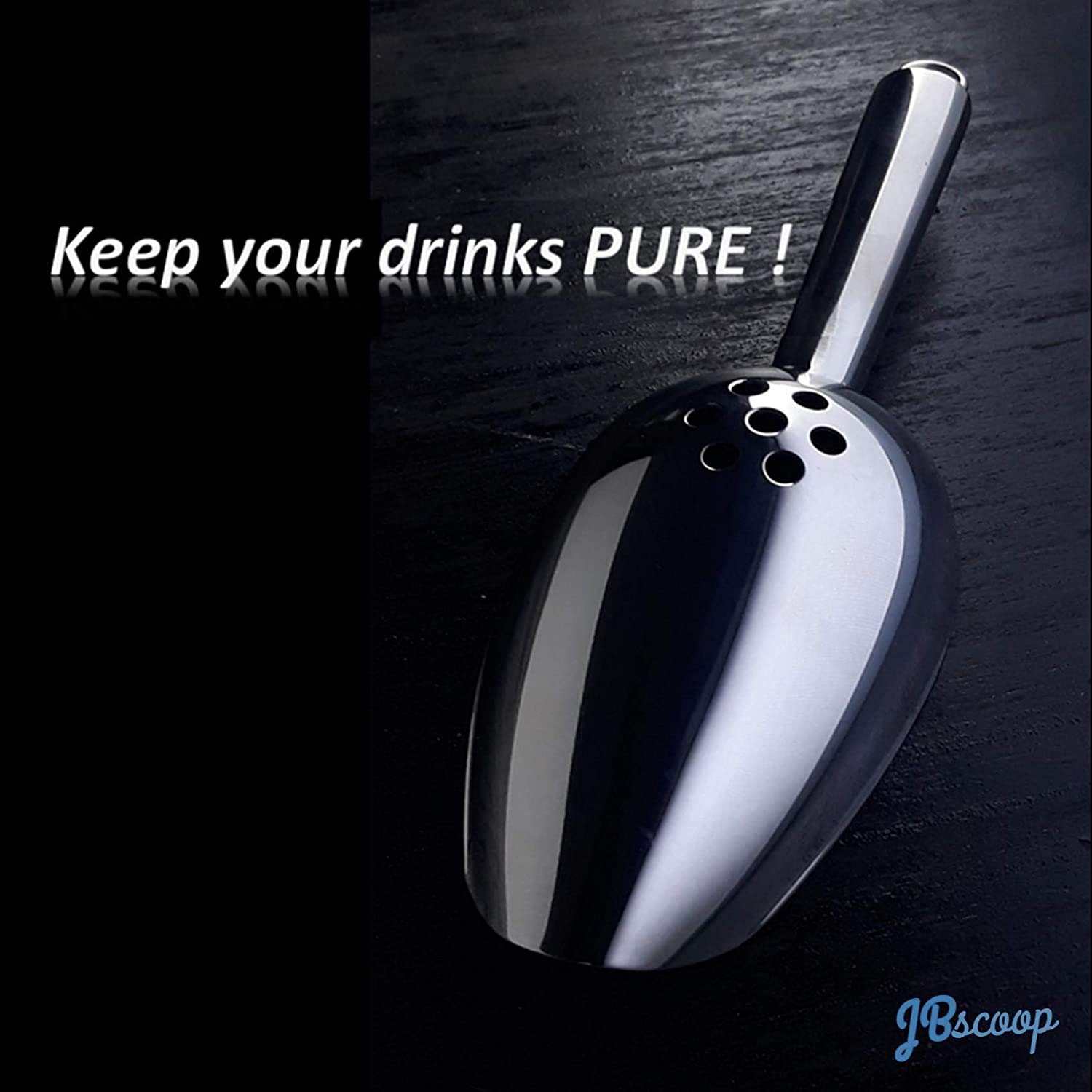 Jbscoop Ice Scoop With Holes. Stainless Steel Ice Scoop With Drain Holes To Reduce Unwanted Dilution. Heavy Duty And Dishwasher