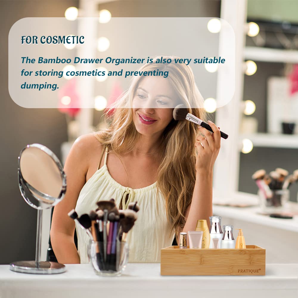 Pratique Bamboo Drawer Organizer - Kitchen Utensil Organizer Silverware Tray Cutlery Holder