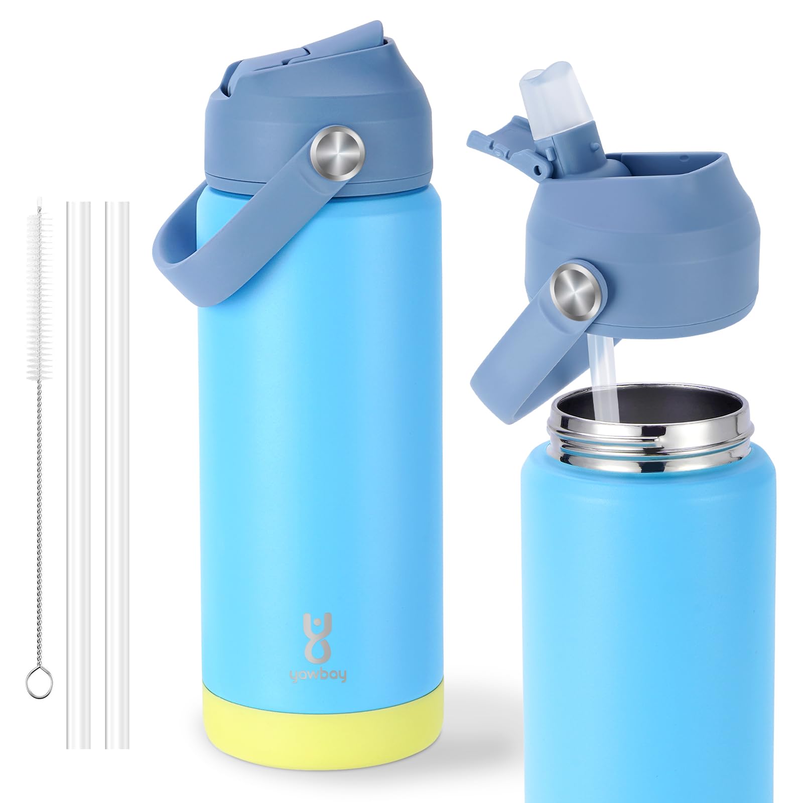 18oz Kids Insulated Water Bottle with Straw Lid & Silicone Handle,Kids Leak Proof Water Bottle for School Boys Girls,Double Wall