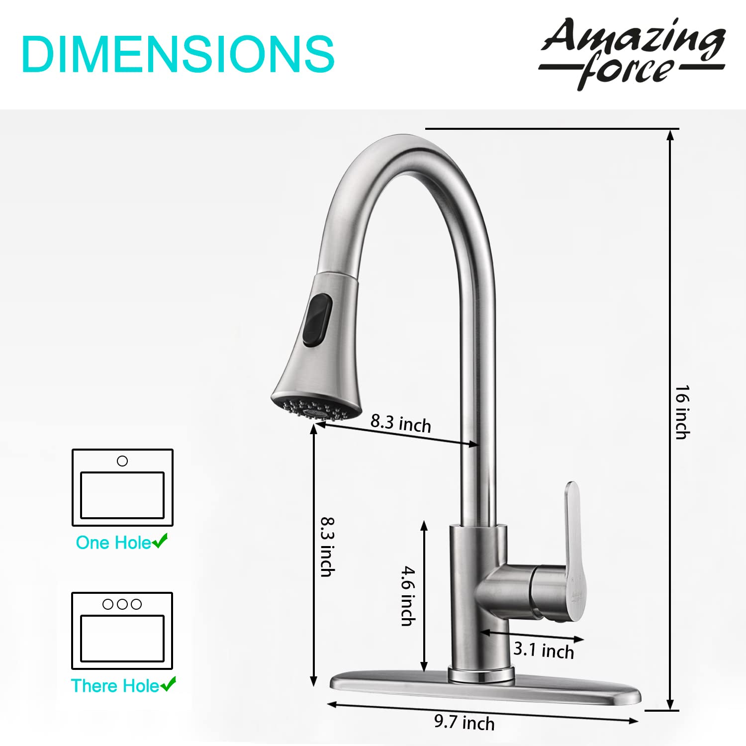 AMAZING FORCE Kitchen Faucet with Pull Down Sprayer 2 Modes Stainless Steel Kitchen Sink Faucet Single Handle Faucet for Kitchen Sink RV Kitchen Faucet Laundry Sink Faucet with 1.8GPM  Brushed Nickel