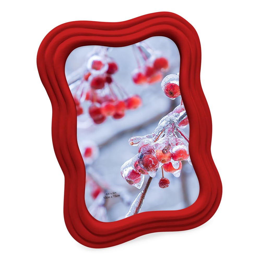 Isaac Jacobs 4x6 Matte Red Curved Deco Frame for Tabletop and Wall Display, Decorative Art, Design, Home D  cor, Gift (4x6, Matt