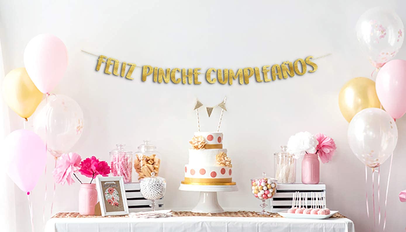 Feliz Pinche Cumpleaos Gold Glitter Banner, Spanish Happy Birthday Banner, Fiesta Mexican Themed Birthday Party Decorations