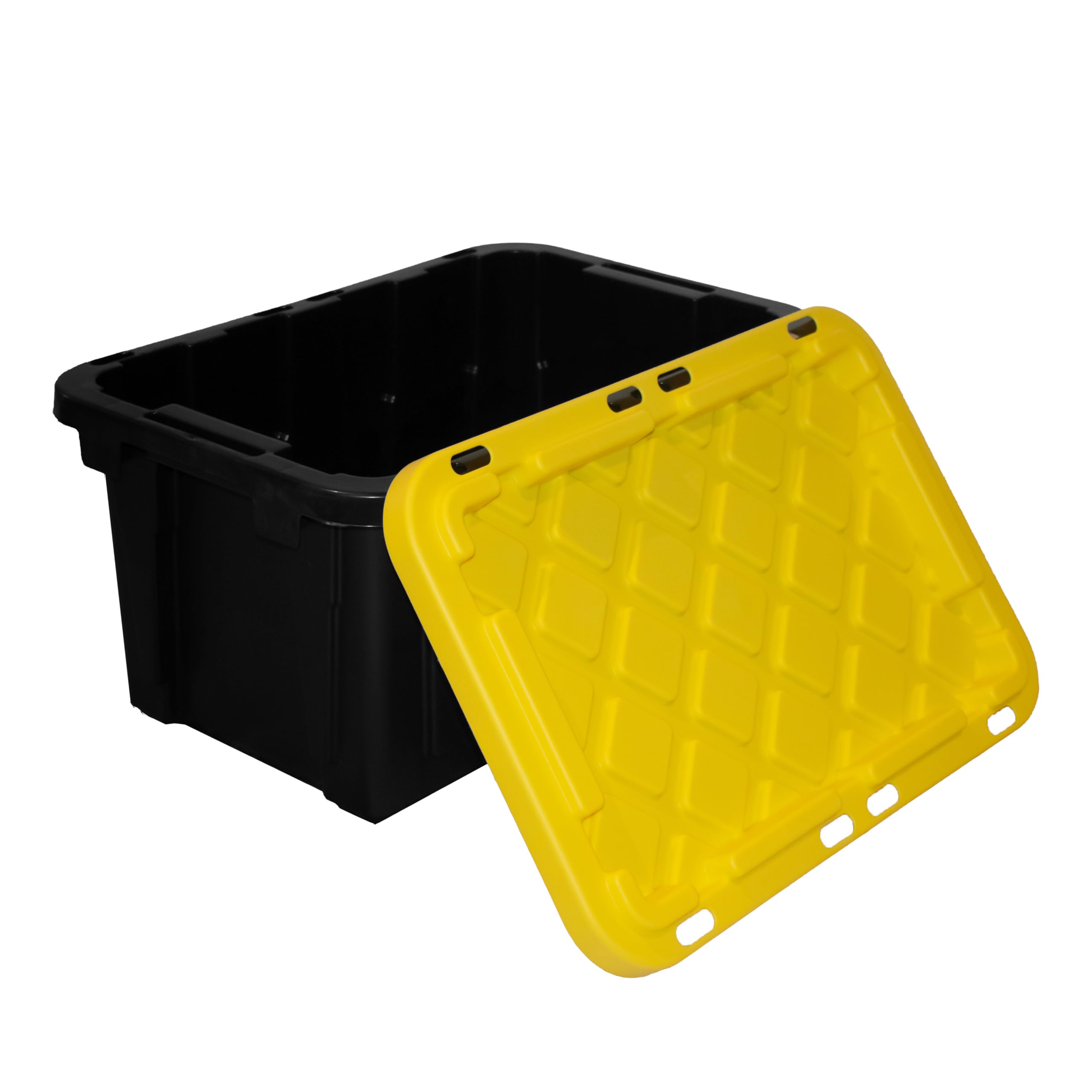 HDX 27 Gallon Strong Box Plastic Storage Tote, Black Base & Yellow Top, Model ST29201517