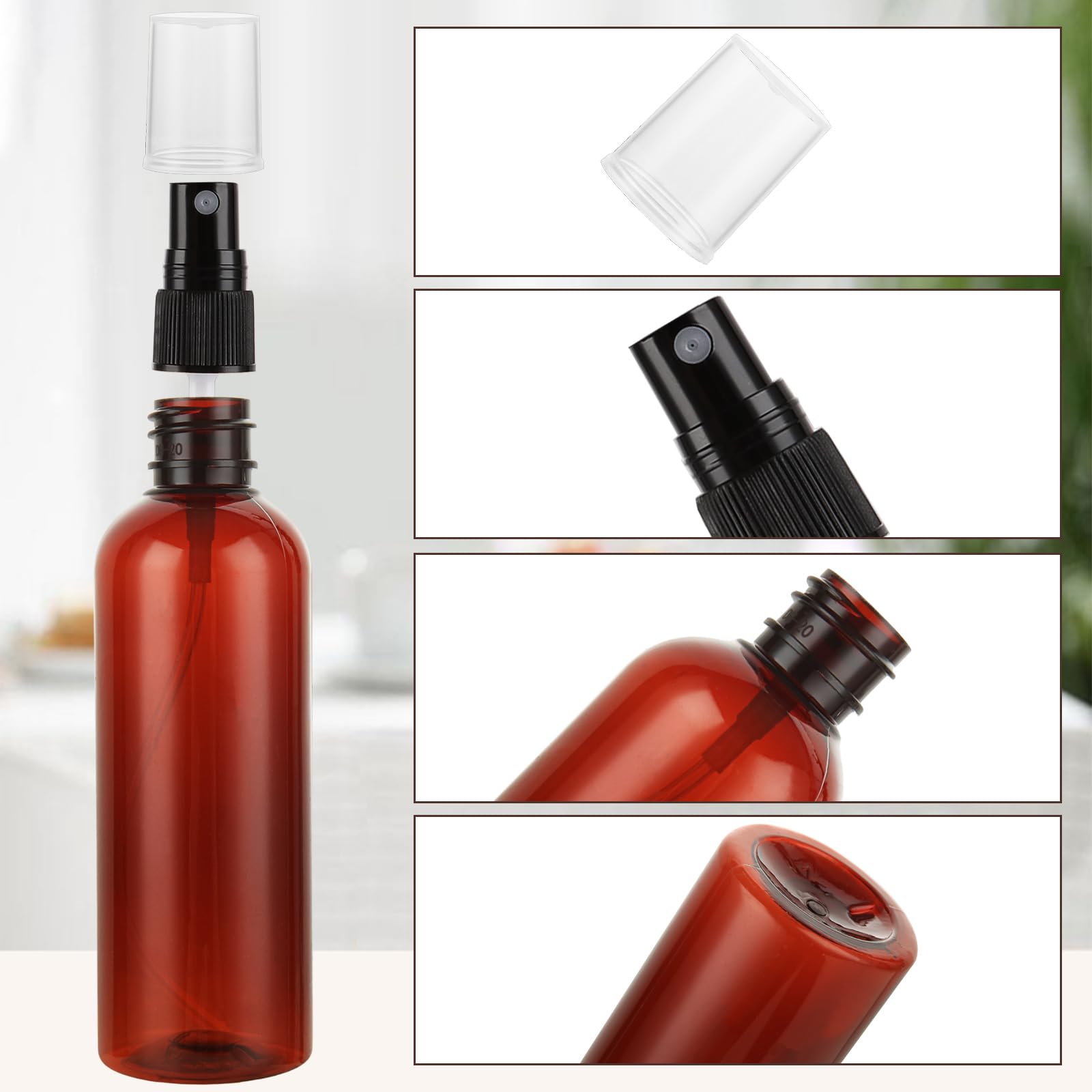 Abuff 60 Pack Plastic Spray Bottles 4Oz Small Empty Fine Mist Spray Bottles Amber Clear Bottles For Essential Oils, Bath, Beauty