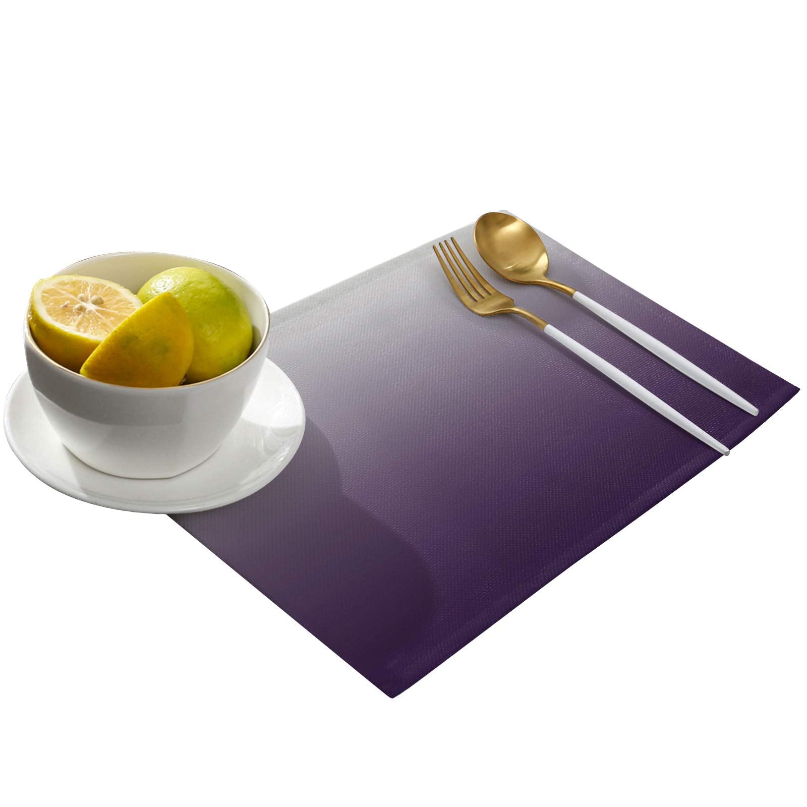 Placemats For Dining Table Set Of 6 Purple Gray Gradient Linen Table Mats For Kitchen Table Mat No-Skid Insulation Placemat Wash