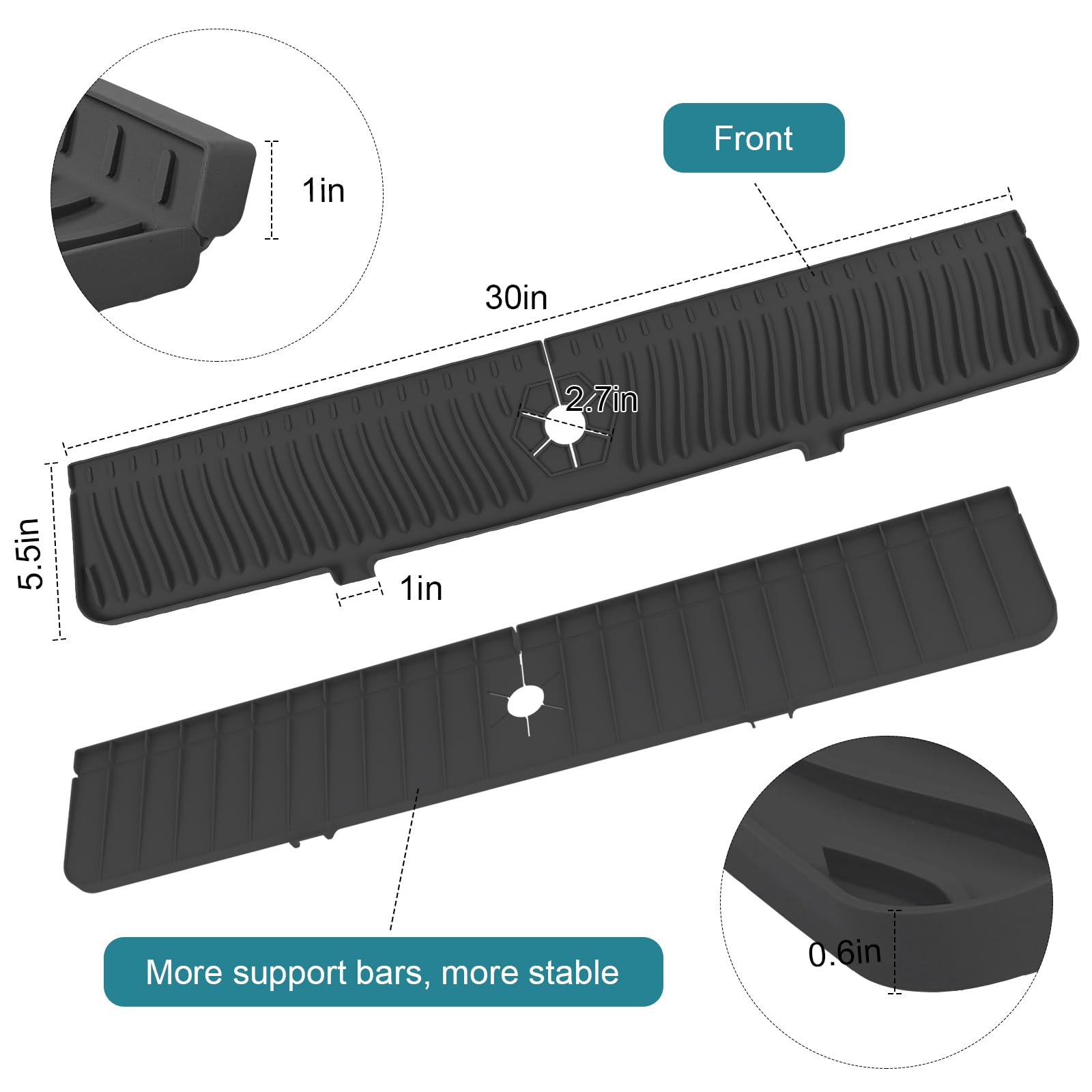 Kitchen Sink Splash Guard, 30'' Sink Splash Guard, Faucet Mat, Longer Silicone Faucet Handle Drip Catcher Tray For Kitchen, Bath