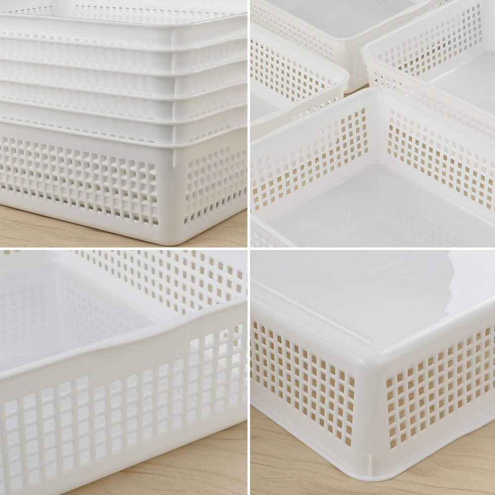 Lesbin Plastic Storage Trays Baskets/Organizing Baskets, 13.2 Inches X 9.6 Inches X 3.6 Inches, Set Of 6 (White)