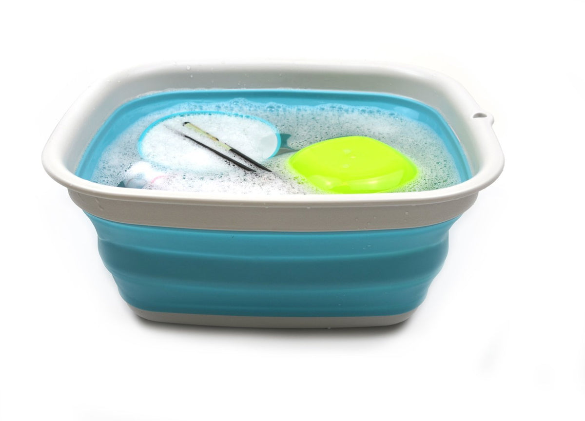Sammart 9.45L (2.5 Gallon) Collapsible Tub - Foldable Dish Tub - Portable Washing Basin - Space Saving Plastic Washtub (Bright B
