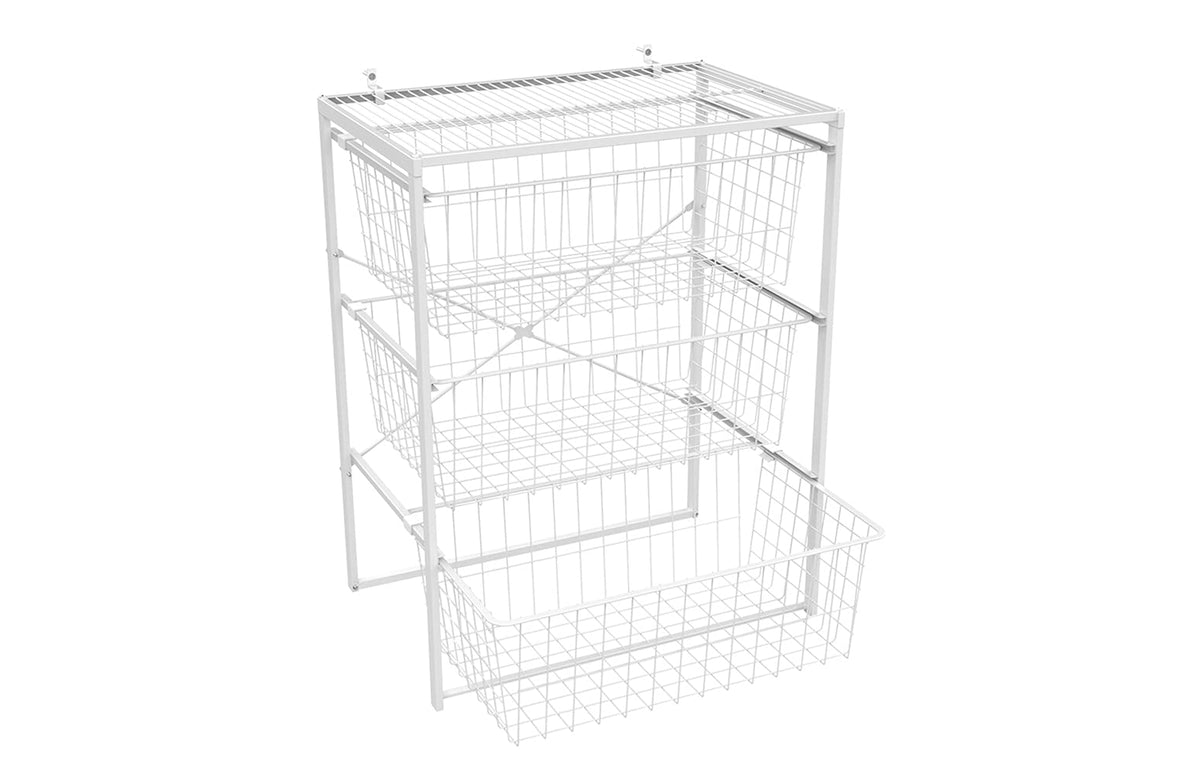 Closetmaid Wire Basket 3 Drawer Organizer Unit With Shelf For Pantry, Closet, Clothes, Linens, Sturdy Steel, Easy Assembly, Whit