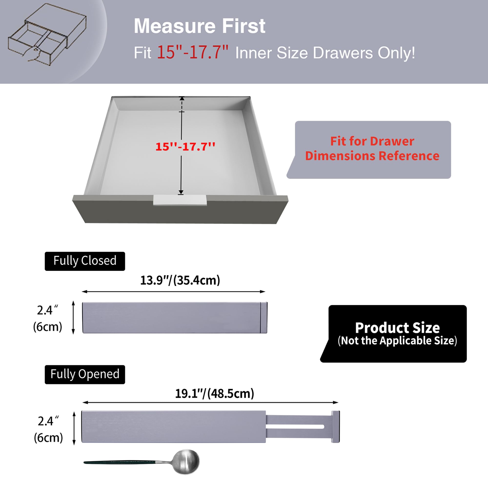 Utoplike Drawer Dividers Bamboo, Gray Drawers Organizers Adjustable for Socks, Spring Loaded, Works in Kitchen, Dresser, Bathroo