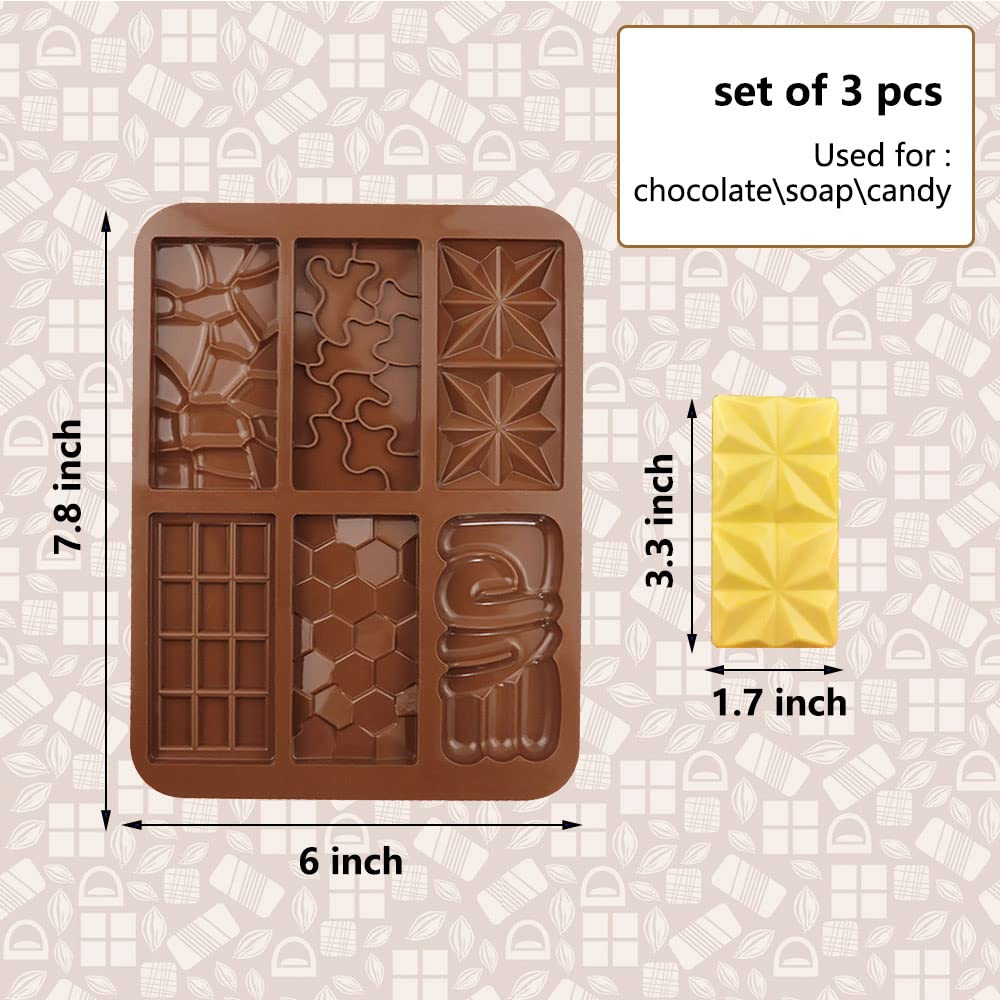 Candy Chocolate Bar Molds Silicone,Non Stick 6 In 1 Silicone Break Apart Chocolate Bar Mold For Wax Melts Homemade Protein Energ