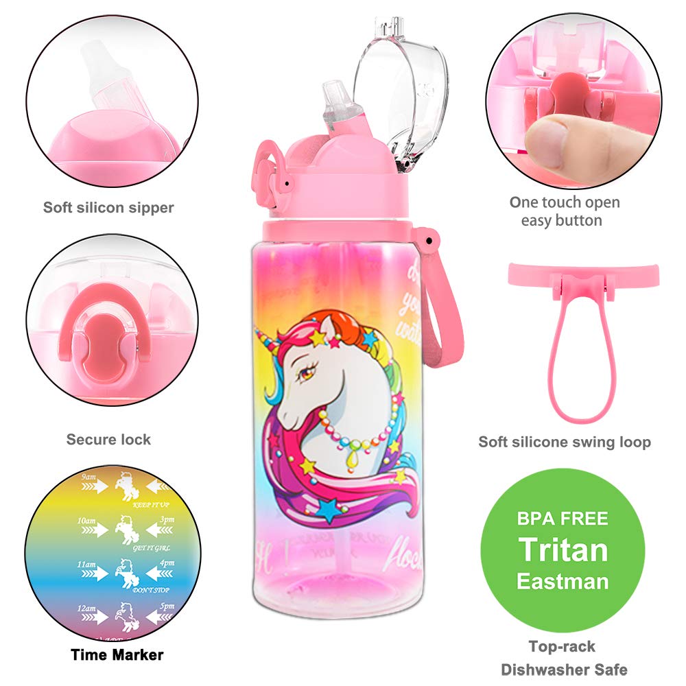 Home Tune 23Oz Kids Water Drinking Bottle - Tritan Bpa Free, Wide Mouth, Auto Flip Cap, Secure Lock, Easy Open, Lightweight, Lea