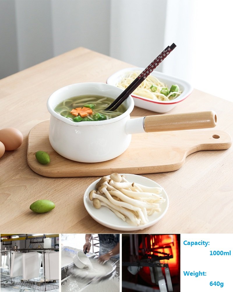 Yumcute Home Enamel Milk Pan With Dual Pour Spout Butter Warmer Milk Pot For Stove Top Healthy White Enameled Inside Coating Iro