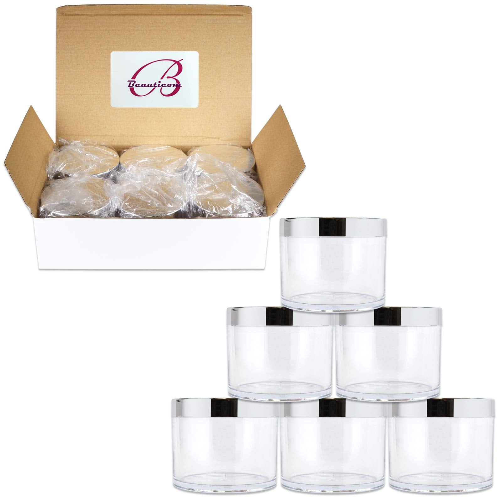 Beauticom 4 Oz. (120G/120Ml, Quantity: 6 Pieces) Thick Wall Round Leak Proof Clear Acrylic Jars W/Lids For Beauty, Cream (6 Piec