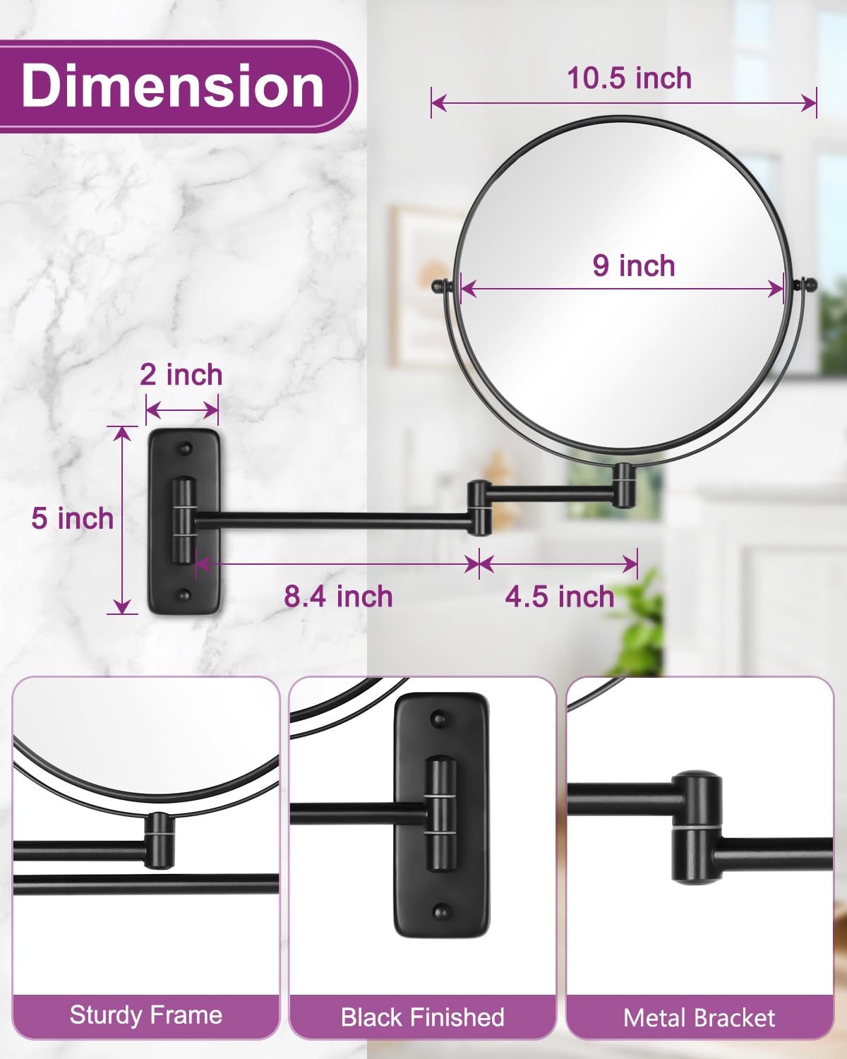 20X/1X Wall Mounted Makeup Mirror, 9 Inch Double Sided Magnifying Bathroom Mirror, Large Size 360 Swivel Extendable Vanity Mirro