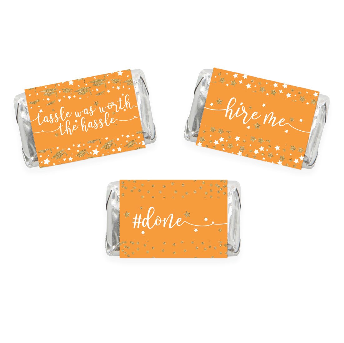 Andaz Press Orange And Gold Glittering Graduation Party Collection, Chocolate Minis Labels, Fits Chocolate Miniatures Party Favo