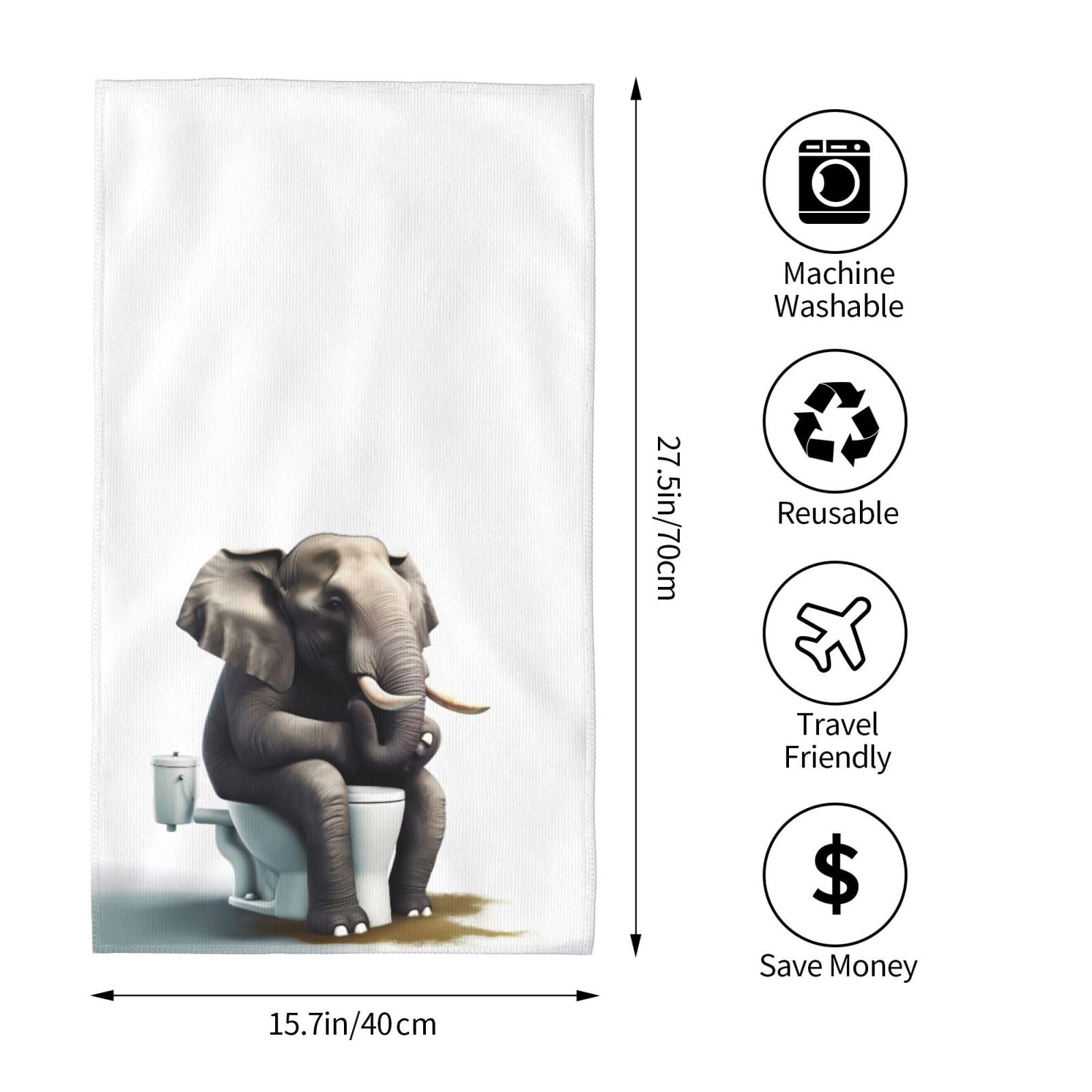Mount Hour Elephant Sitting On The Toilet Hand Towels Funny Animals Face Towel Guest Towel Portable Kitchen Tea Dish Towels Wash