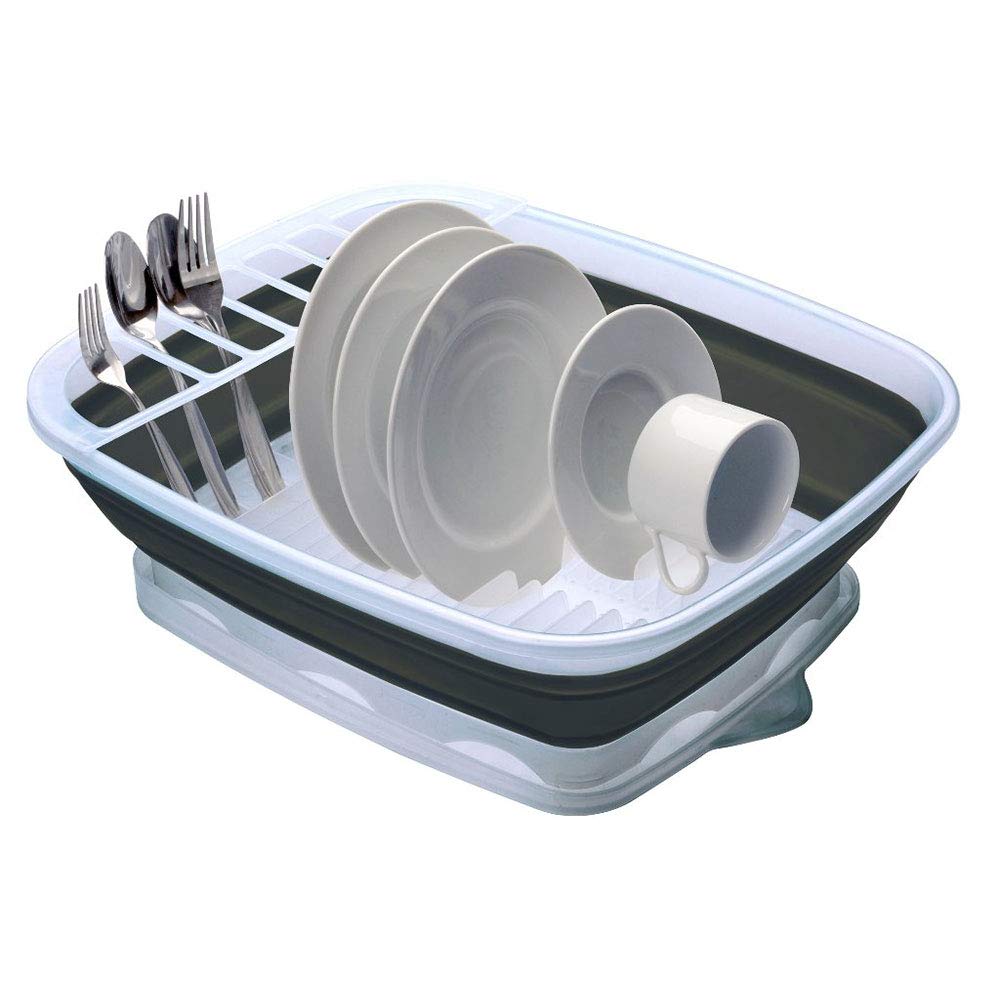 Progressive International Collapsible Dish Rack With Drain Board, Cdd-100, Perfect For Rv Sink, Camping Dish Tub
