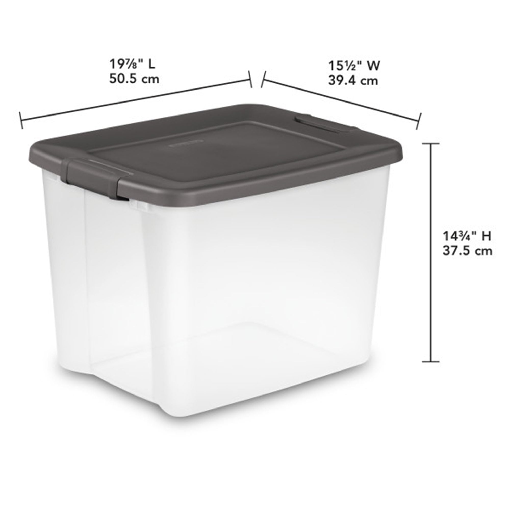 Sterilite 50 Qt ShelfTote  Stackable Storage Bin with Latching Lid  Plastic Container to Organize Closet Shelves  Clear Base and Gray Lid  6-Pack