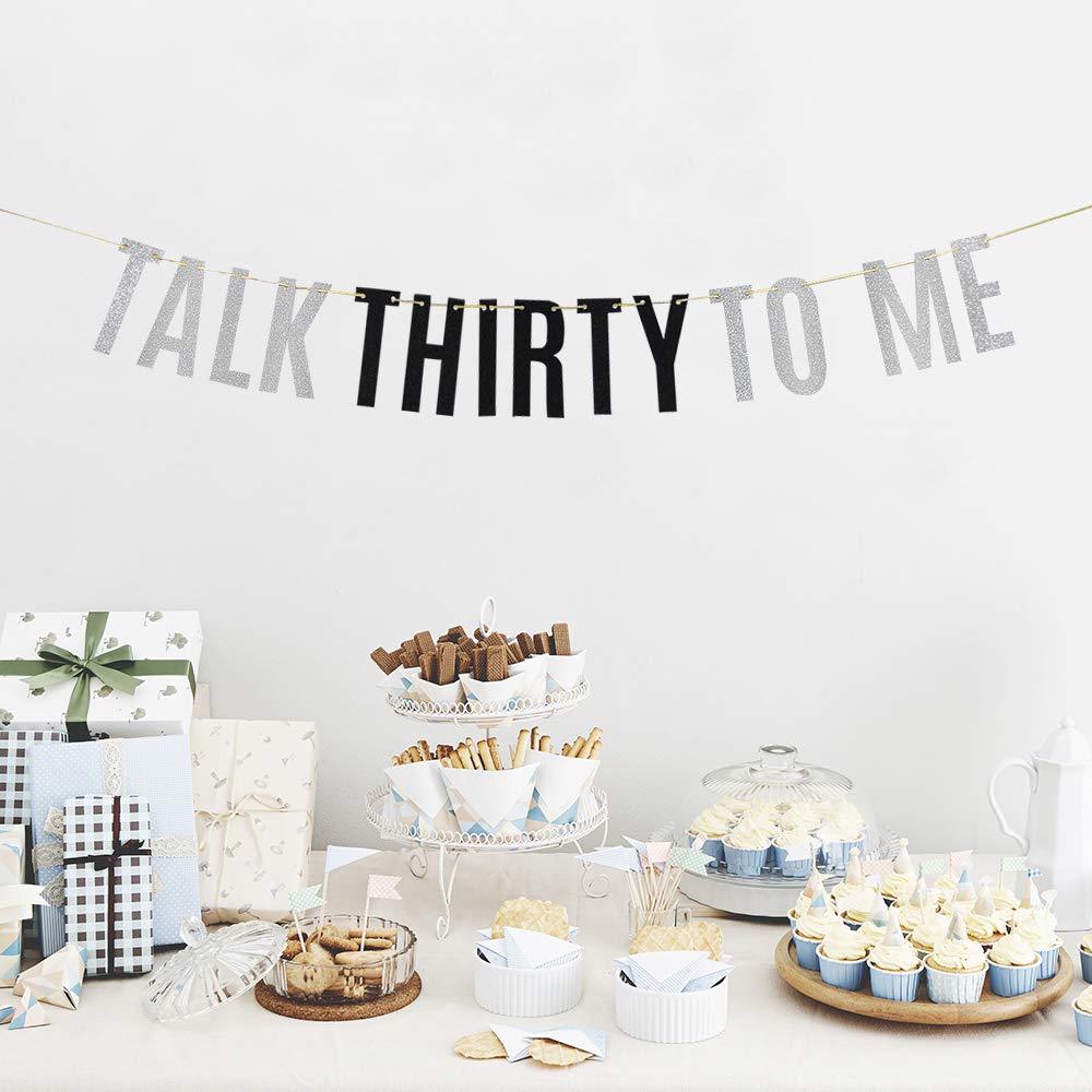 Silver Glitter Talk Thirty To Me Banner Funny 30Th Birthday Cheers To 30 Years Party Decorations