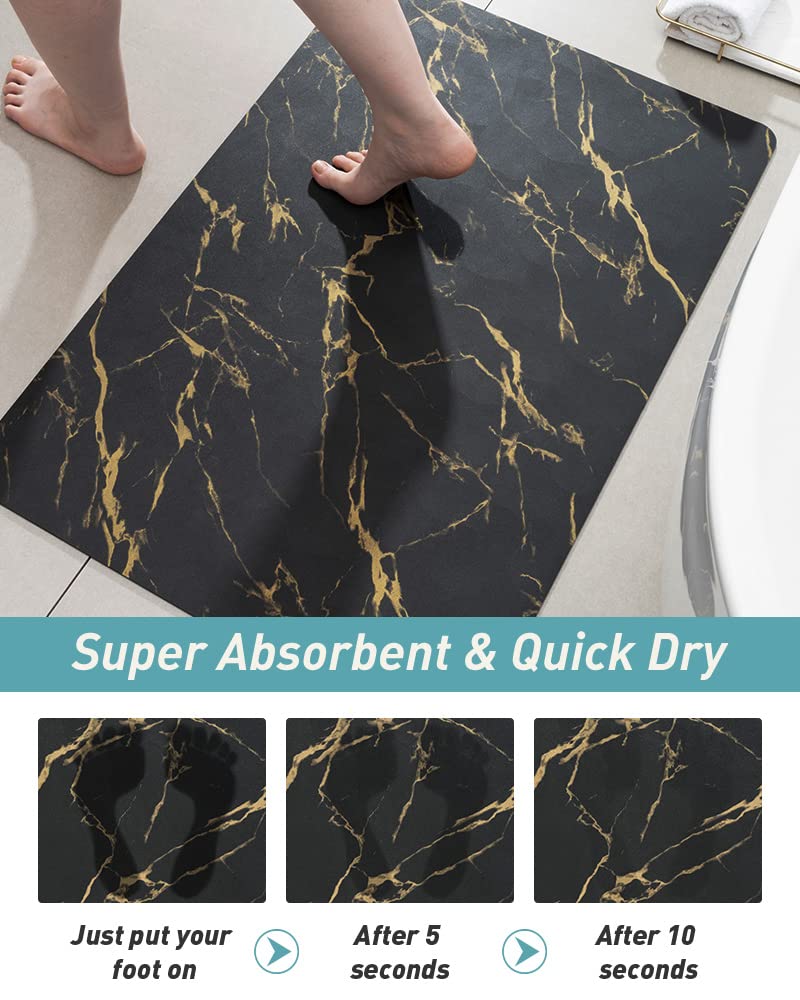 COCOER Bath Mat Runner Bathroom Rug Bathroom Mat Absorbent Stain Resistant-Rubber Backed Thin Bath Mats for Bathroom Non Slip Quick Dry-Bath Rug for Bathroom Black Golden Long 17?x59?