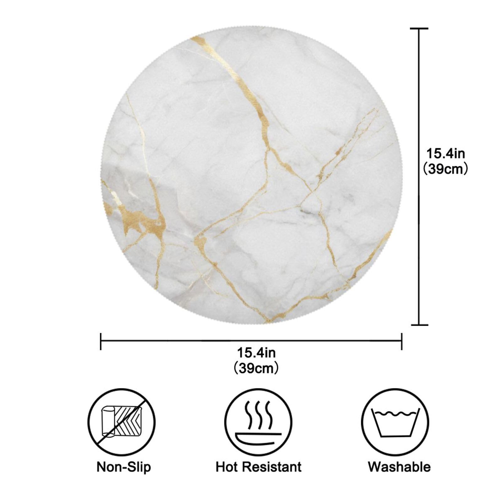Attx Golden Marble Texture Round Placemats For Dining Table, Circle Placemats, Place Mats For Kitchen Table Set For 4