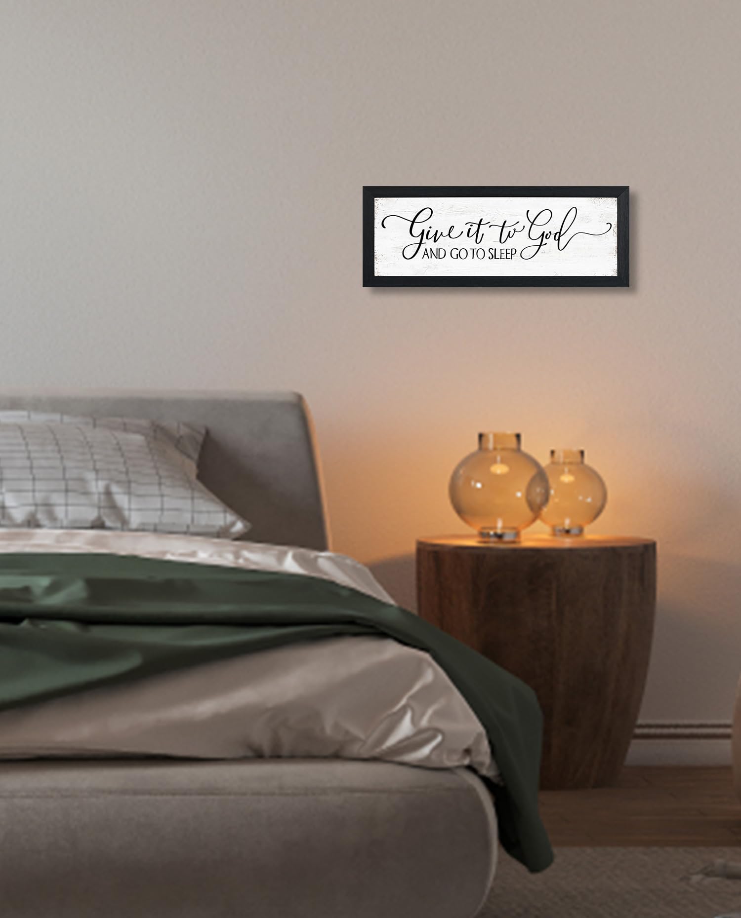 Give It To God And Go To Sleep Sign: Couples Bedroom Wall Decor Above Bed Framed Master Bedroom Signs Farmhouse Rustic Wall Art